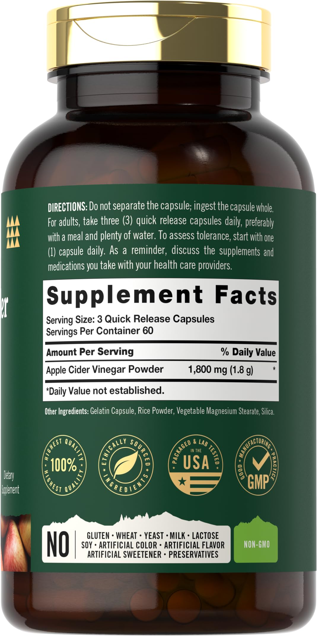 Tahoe Nutritionals Apple Cider Vinegar Capsule 180 Count
