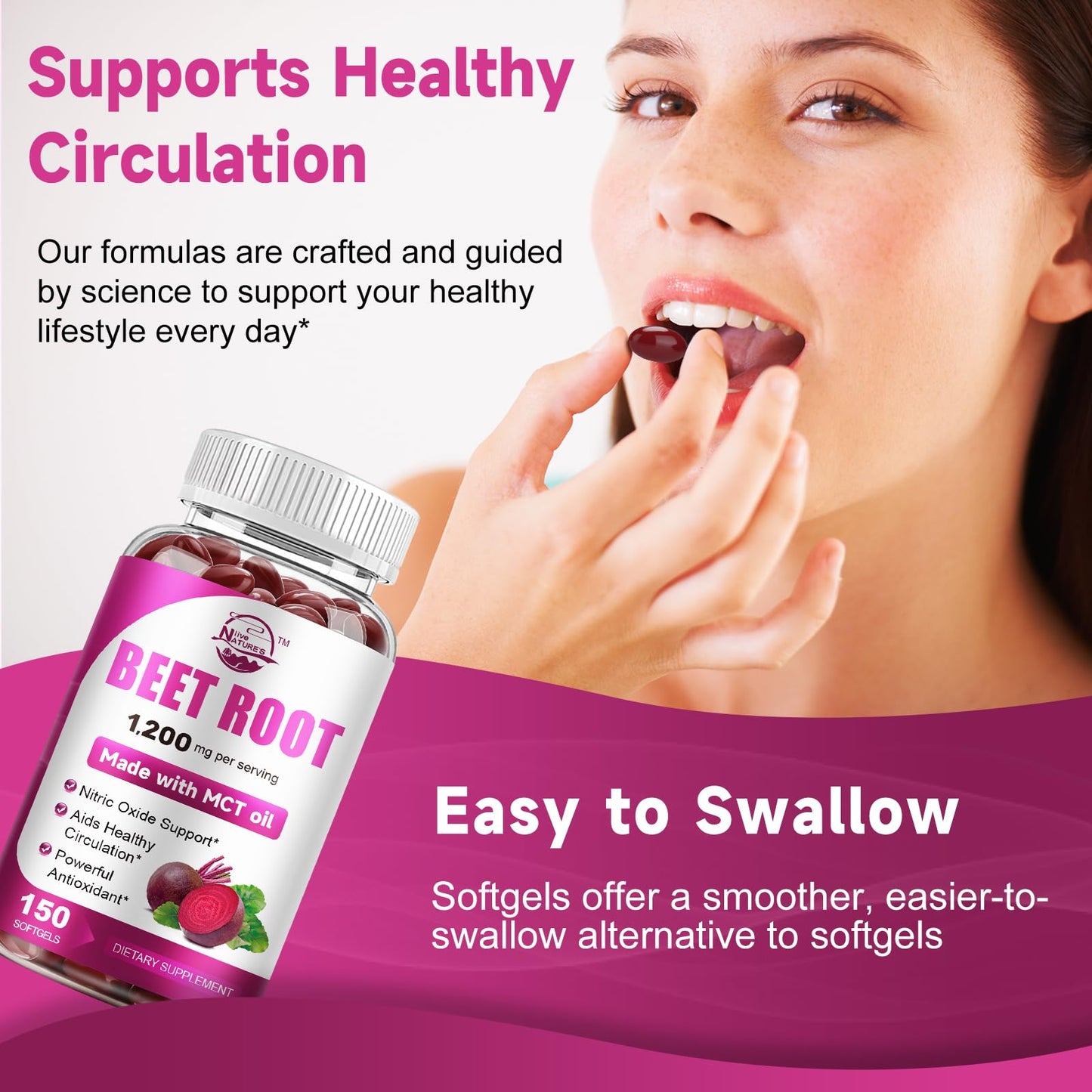 Nature's live Beet Root Supplement with MCT Oil Softgel 150 Count