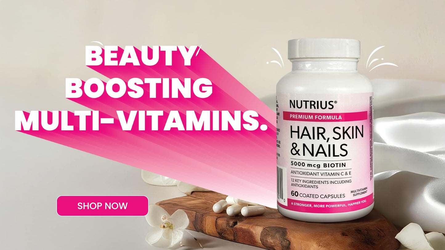 Nutrius Hair, Skin & Nails 5000 mcg Biotin with Antioxidant Vitamin C & E, 90 Capsules