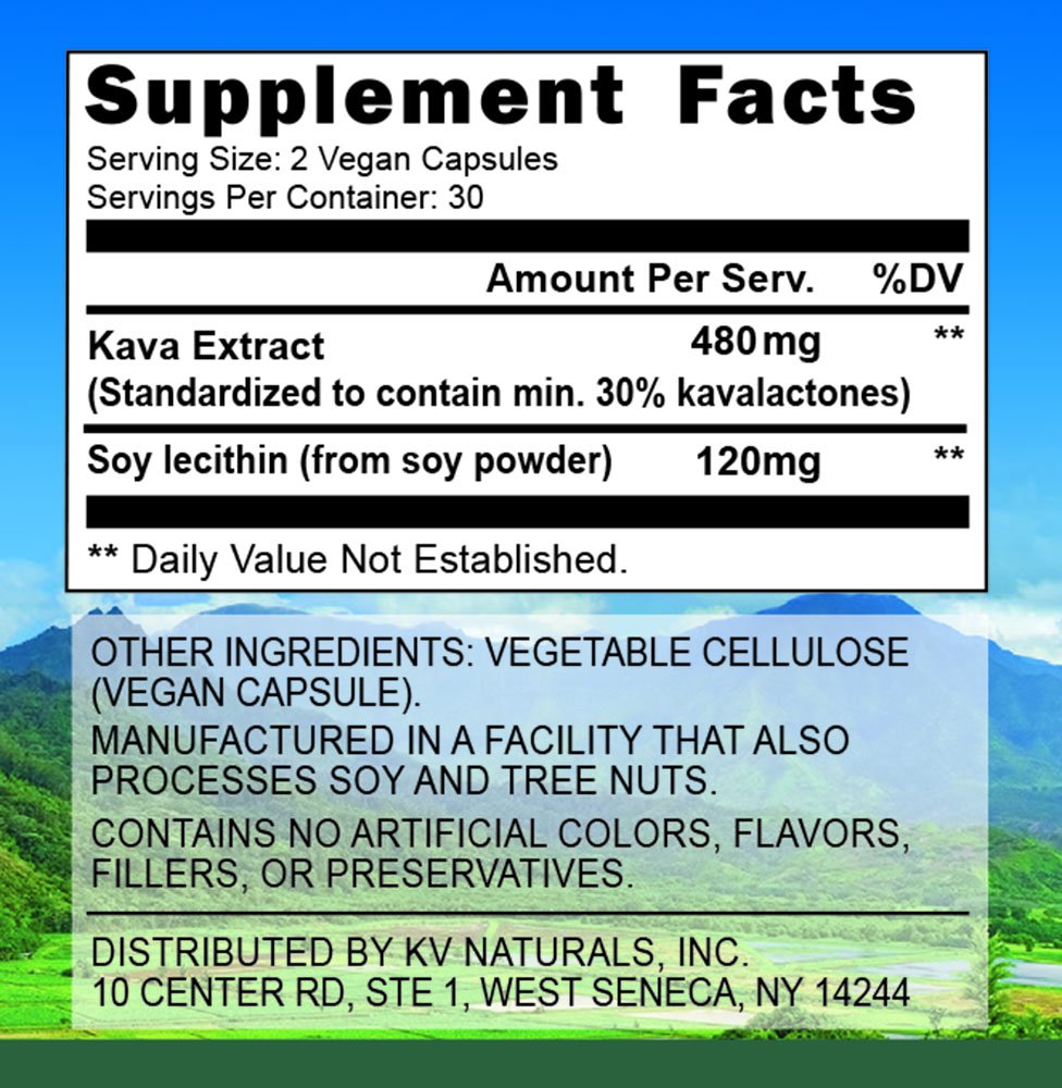 Kona Kava Farms Kava Root Extract Powder 10% Kavalactone Capsules 60 Count