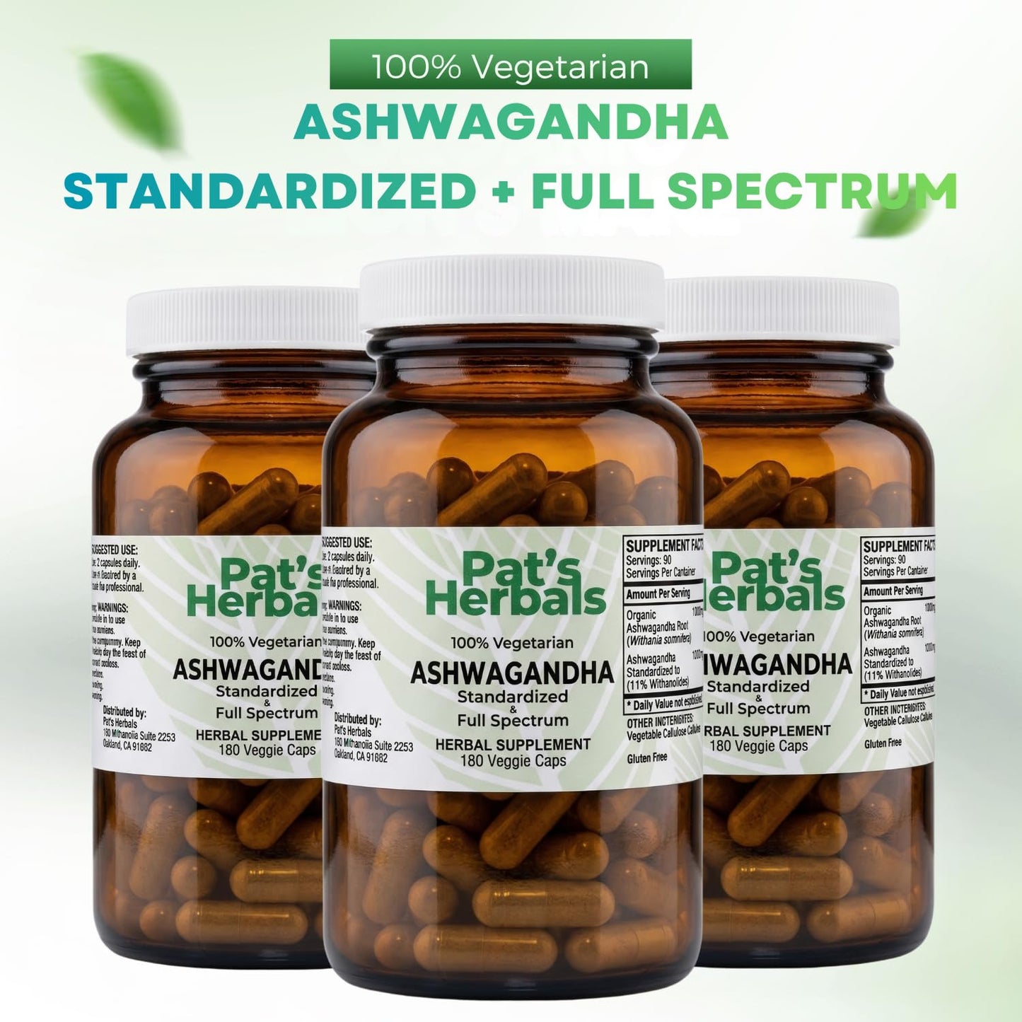 Pat's Herbals Ashwagandha 180 Count Capsules