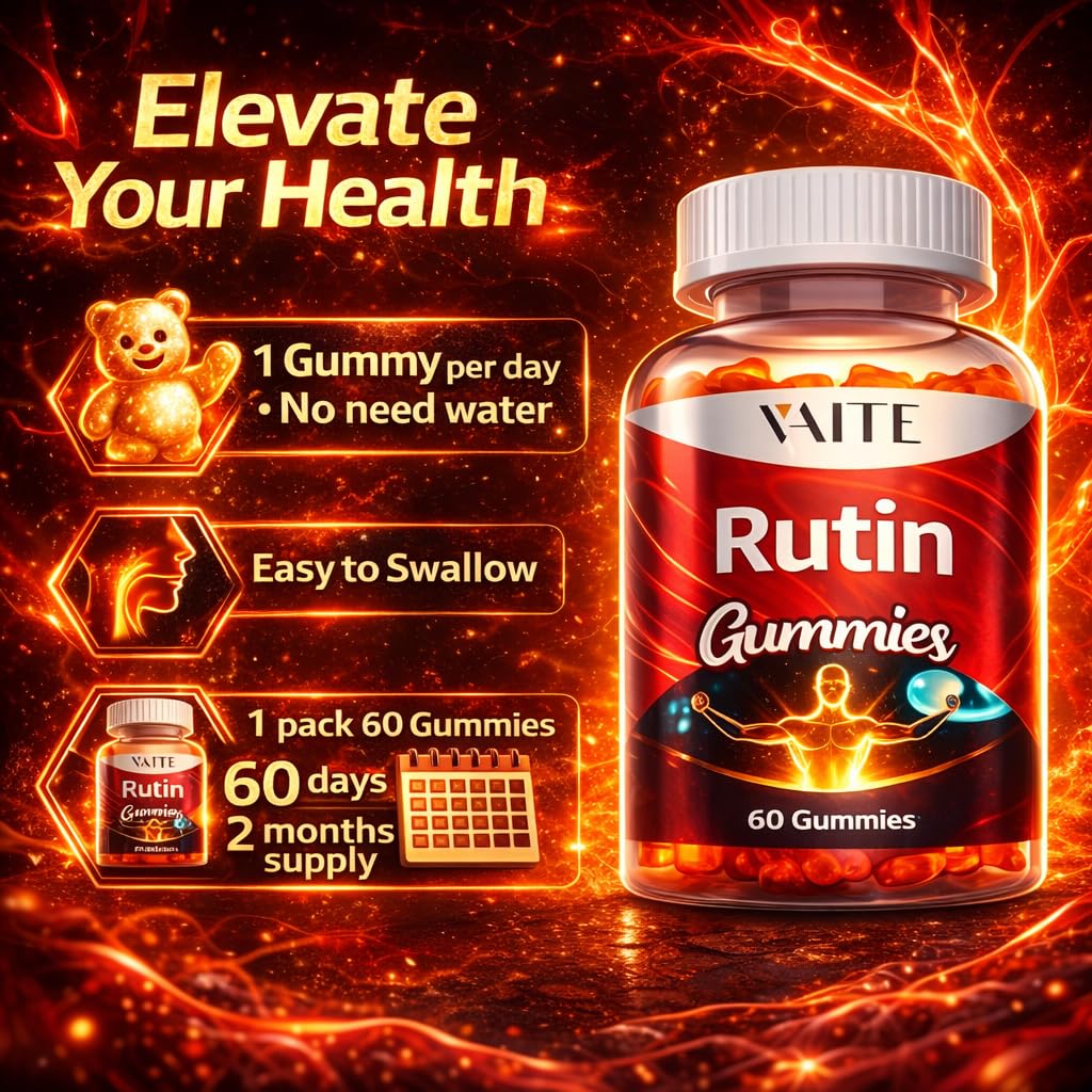 VAITE Rutin Supplement 500mg - Sophora Japonica Extract with Bioflavonoids - Antioxidant & Wellness Chewables for Daily Use - Plant-Based Flavonoid Complex - Supports General Well-Being - 60 Vegan Gummies