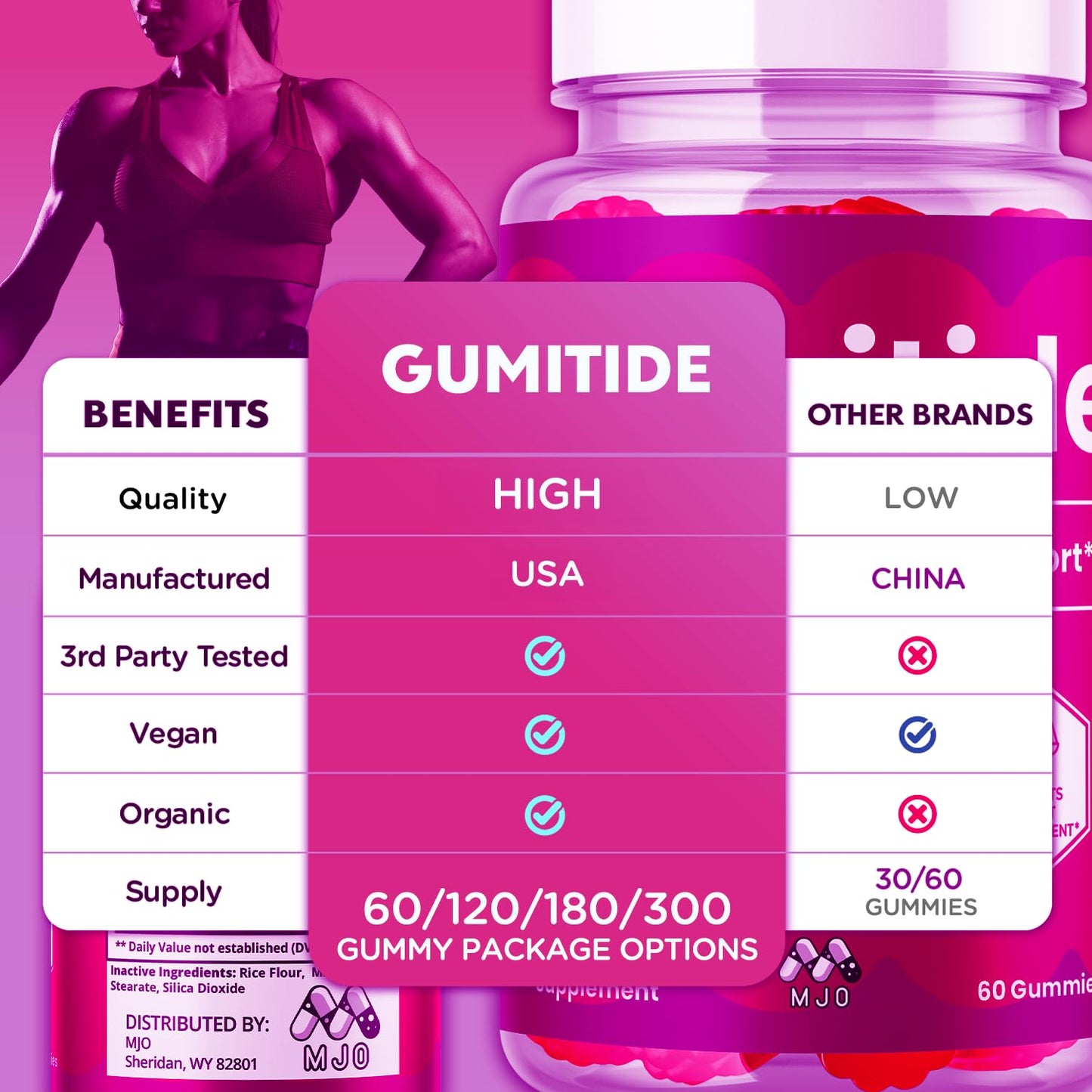 MJO Gumitide Weight Management Gummies with Apple Cider Vinegar, 180 Gummies