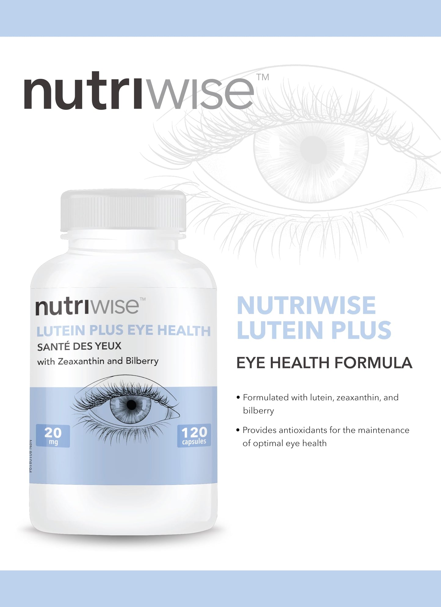 NutriWise Lutein Plus Antioxidant for Eye Health (Bilberry Zeaxanthin Lutein) Capsules, 120 Count