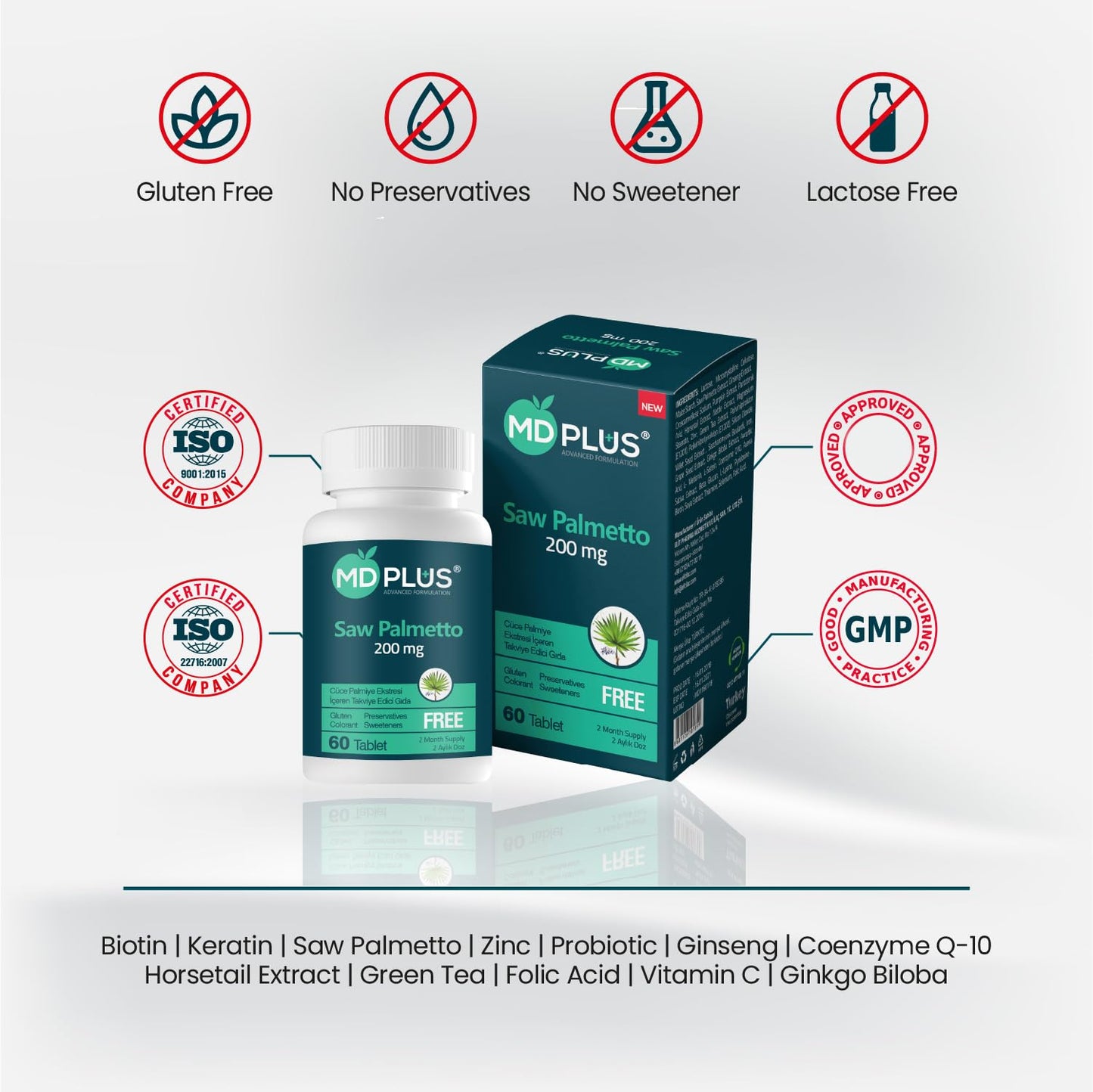 HairMD Md Plus Advanced Hair Saw Palmetto 200 mg Tablet, 60 Count