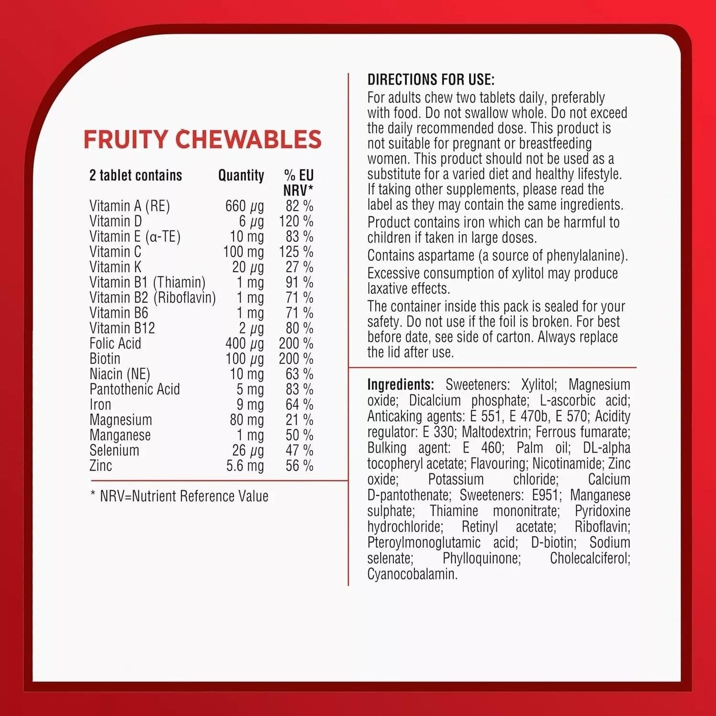 Generic Fruity Chewables Multivitamin & Minerals 30 Tablets