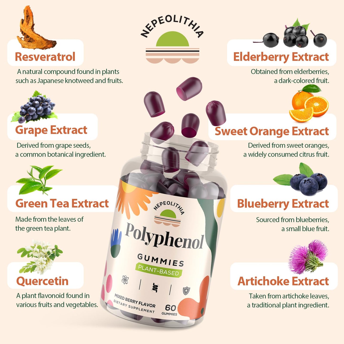 Nepeolithia Polyphenol Gummies, 60 Count