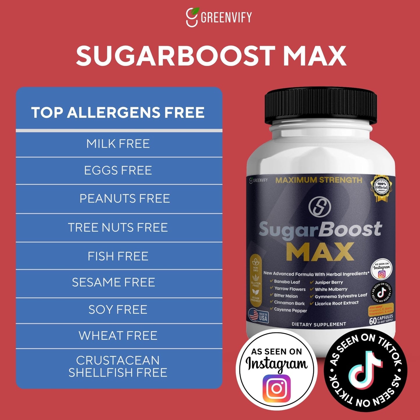 GREENVIFY SugarBoost MAX Dietary Supplement Capsules, 60 Capsules