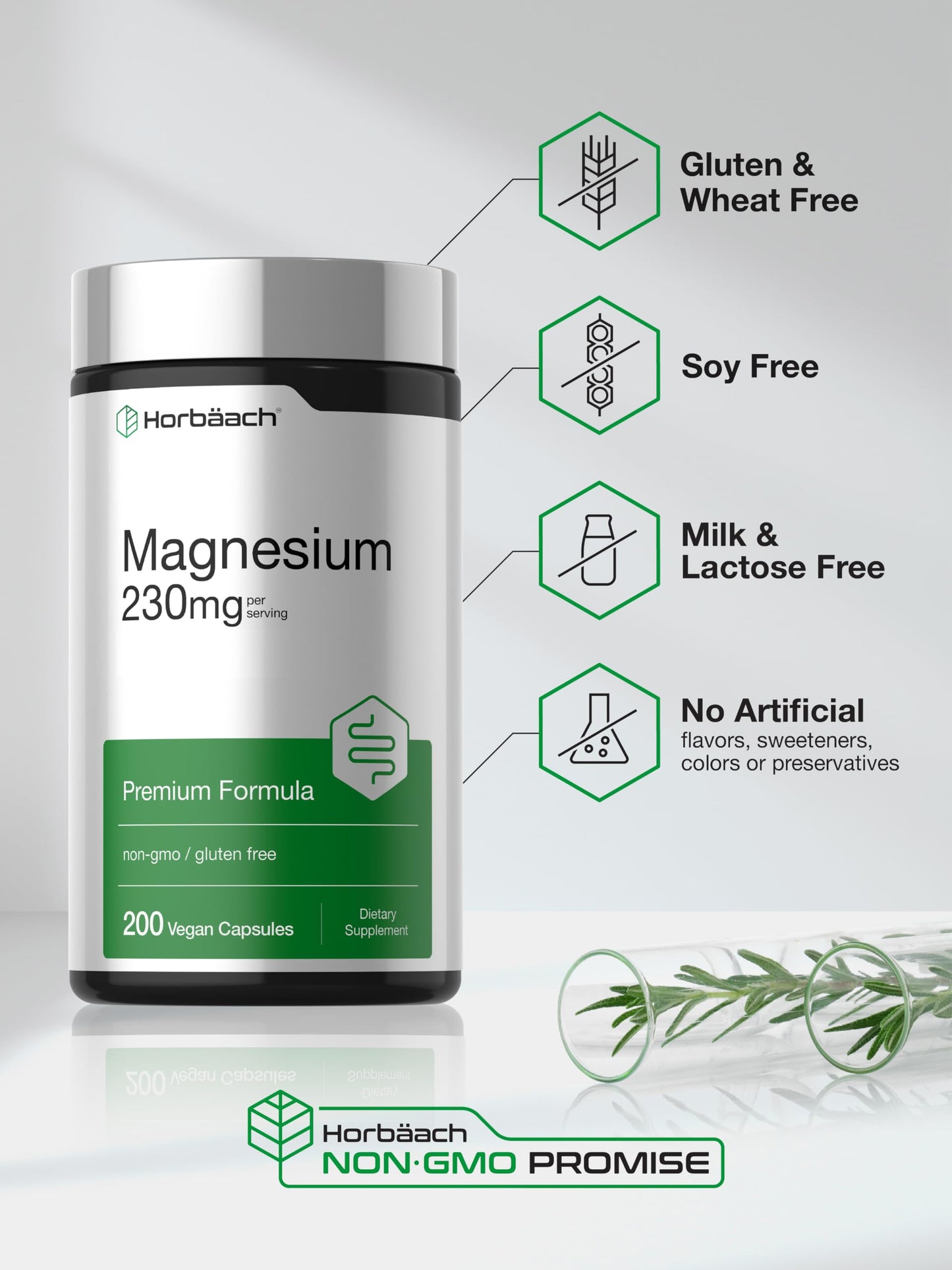 Horbäach Magnesium 230mg, 200 Capsules