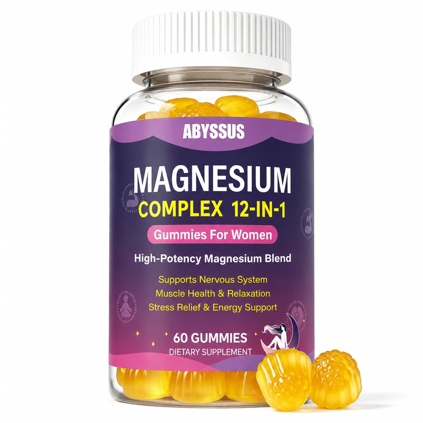 ABYSSUS Magnesium 12-in-1 Complex Gummies for Women, Daily Wellness, 60 Count