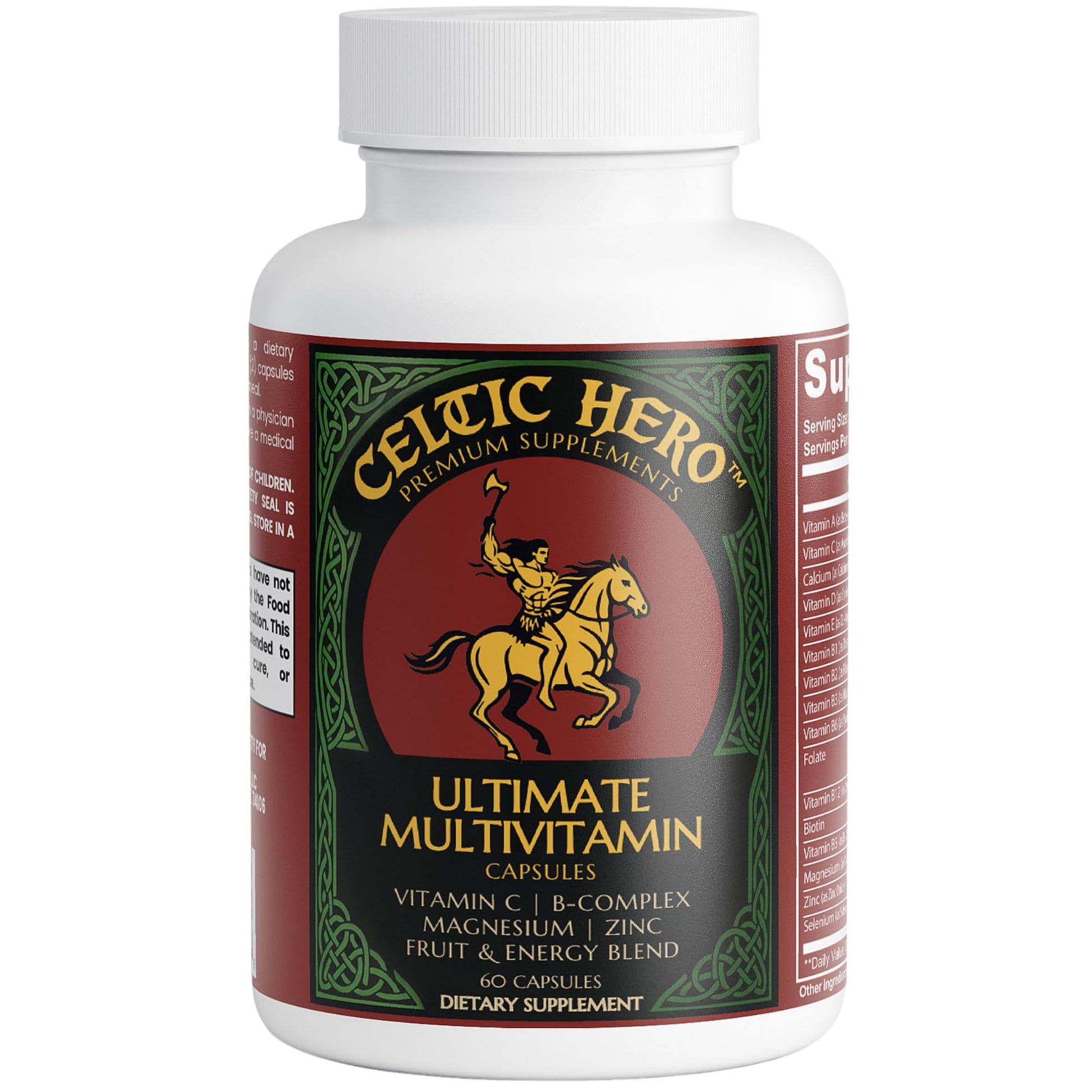 Celtic Hero Daily Multivitamin Complex for Men with B Vitamins Complex, Vitamin A, Vitamin D, Zinc, Selenium, Copper, Strength, Energy and Health Support Supplement, Antioxidant-Rich Vitamins for Men, 60 Capsules
