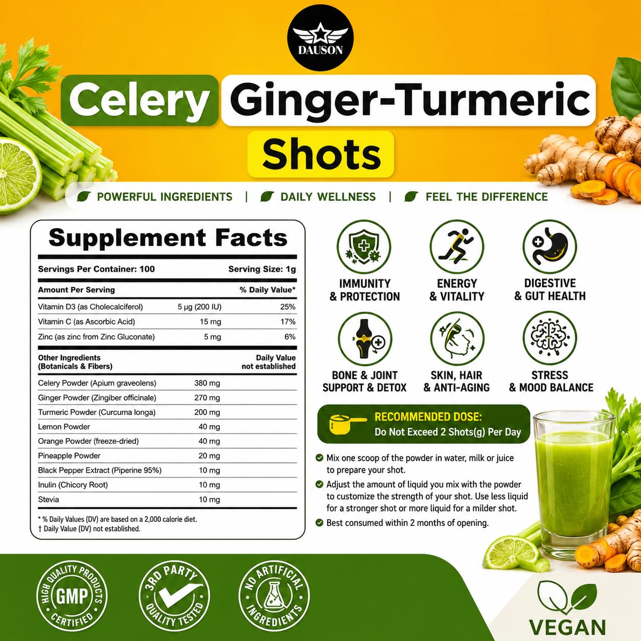 DAUSON Celery Shots Powder, 100 Count