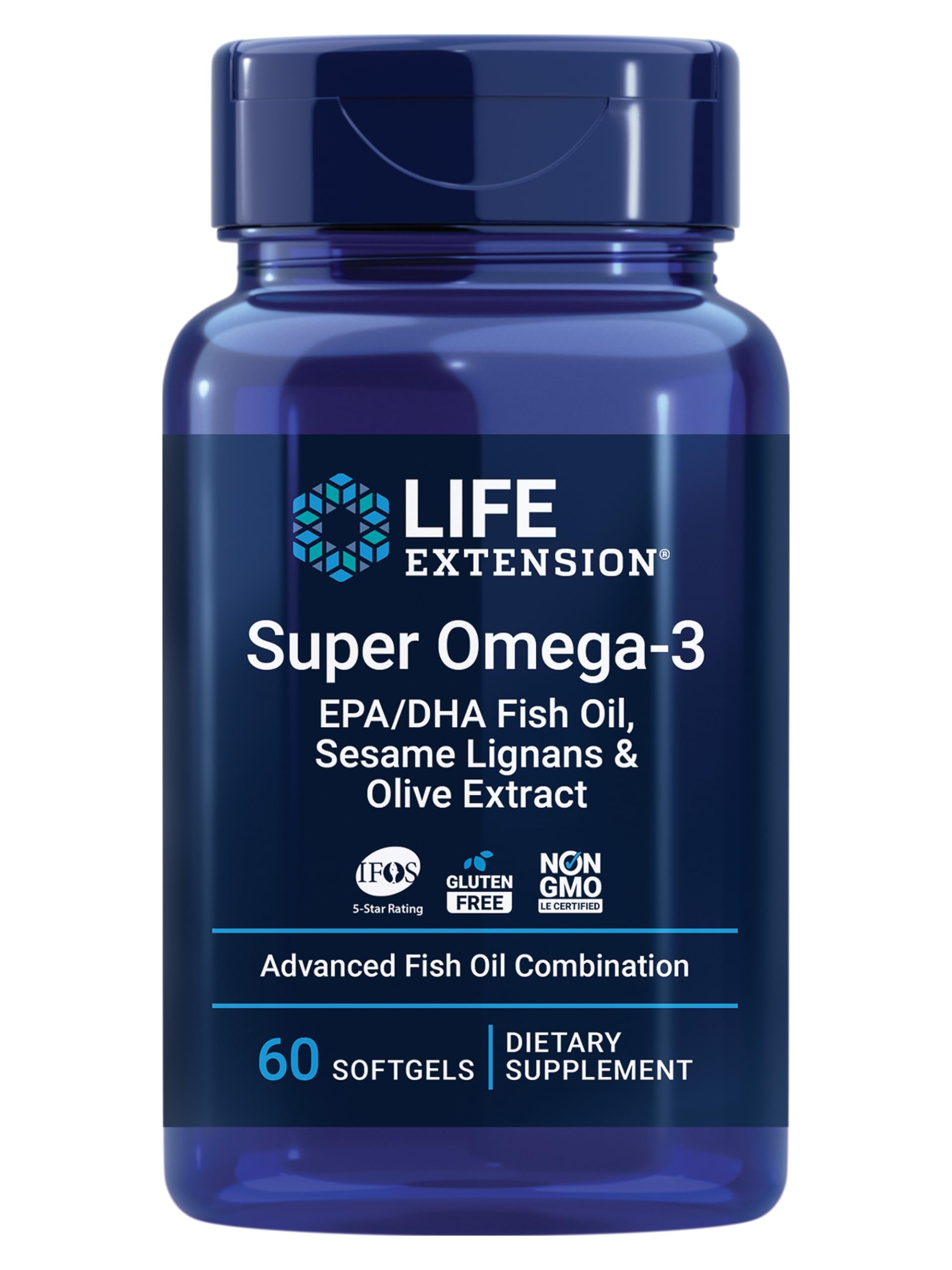 Life Extension Super Omega-3 EPA/DHA Fish Oil with Sesame Lignans & Olive Extract Softgels, 60 Count