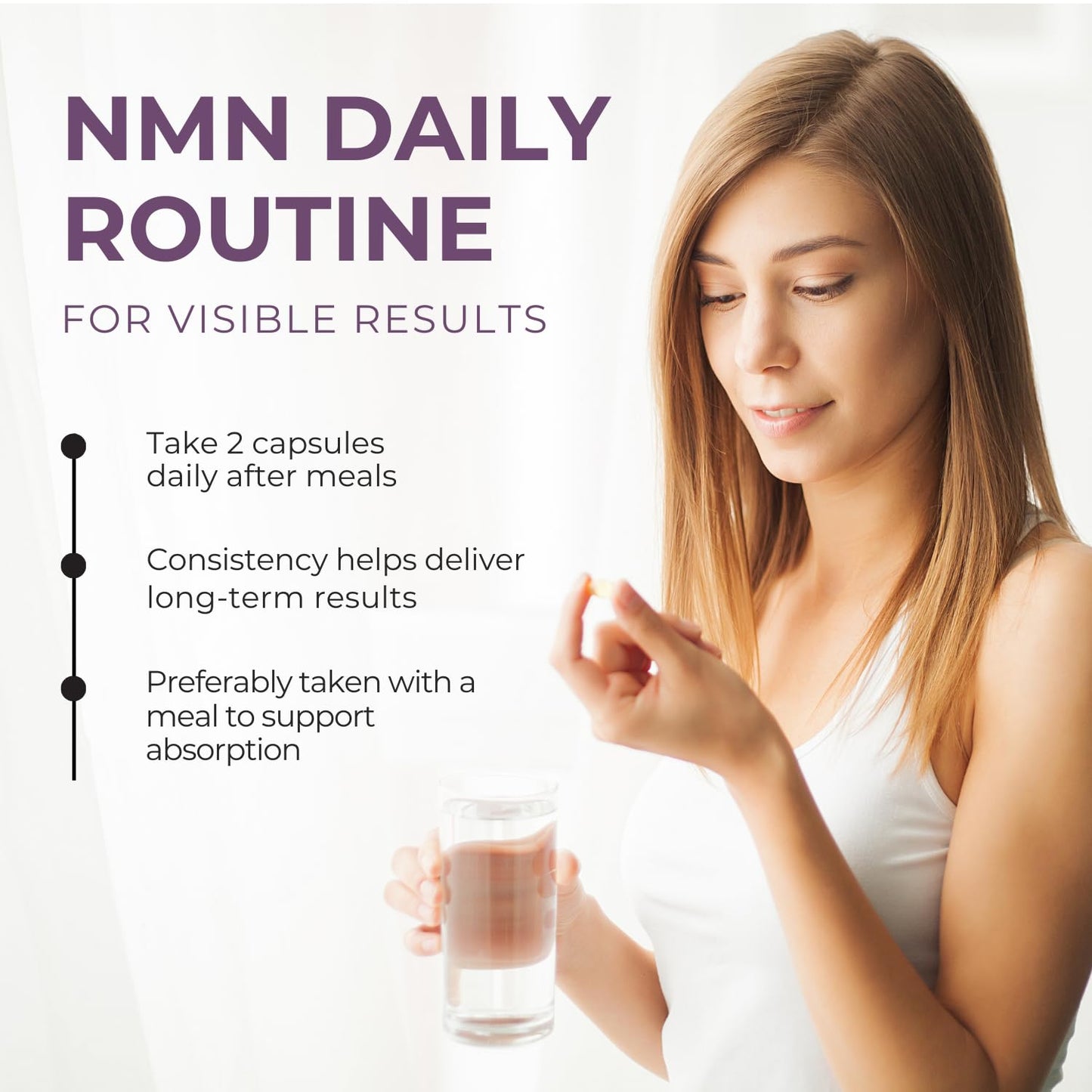 NUTRIDOOR NMN Supplement 500mg Nicotinamide Mononucleotide NAD+ Booster for Anti-Aging & Cellular Energy Capsule 60 Capsules