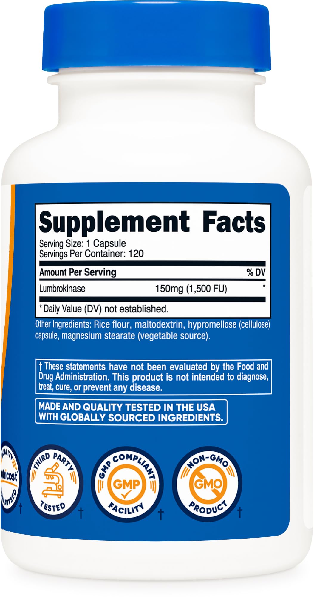 Nutricost Lumbrokinase 150mg Capsules, Gluten-Free, GMO-Free, 120 Capsules