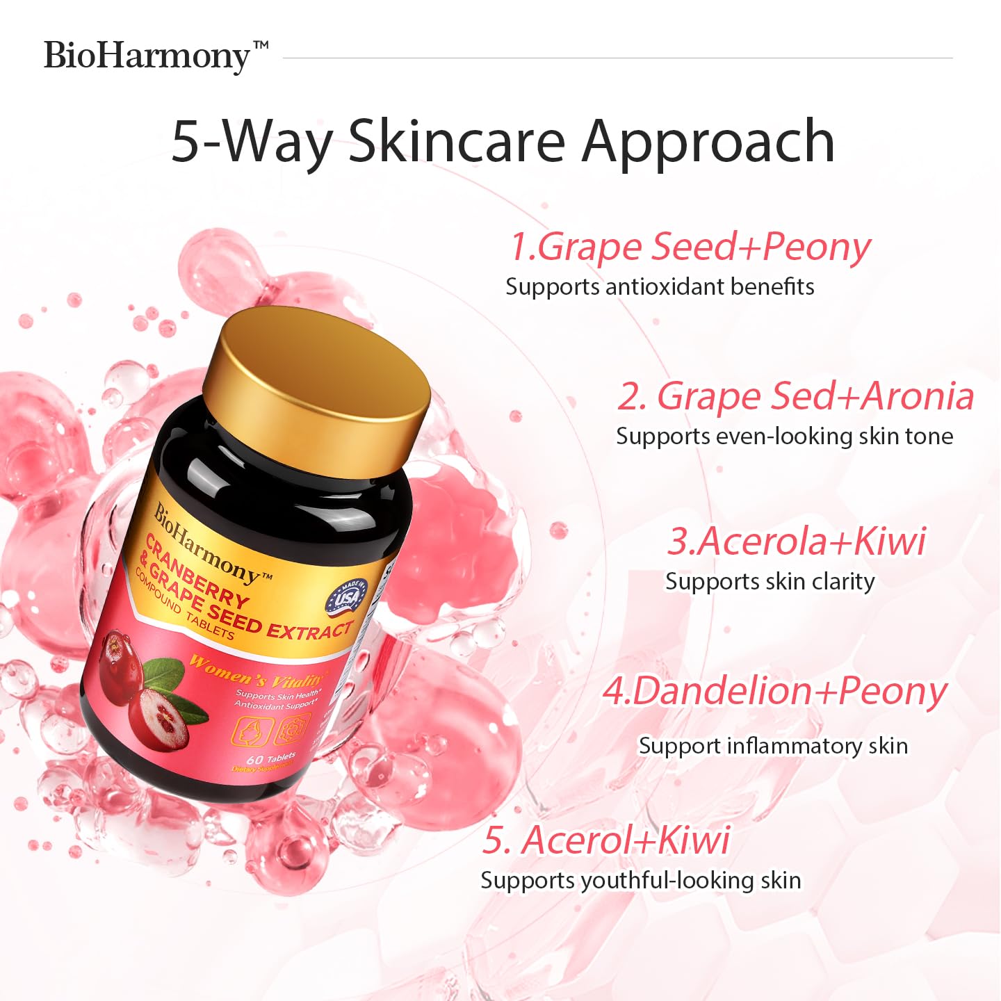 BioHarmony Cranberry Supplement for Women with Grape Seed Extract 60 Tablets