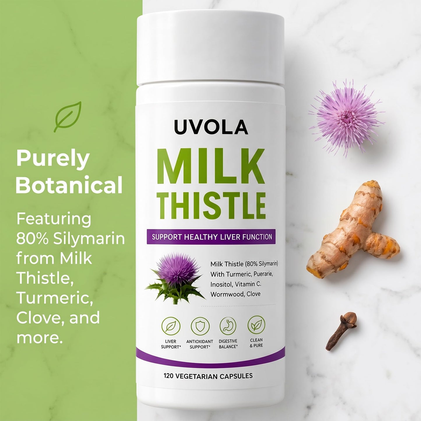 Uvola Milk Thistle Liver Support Supplement Capsule 120 Count