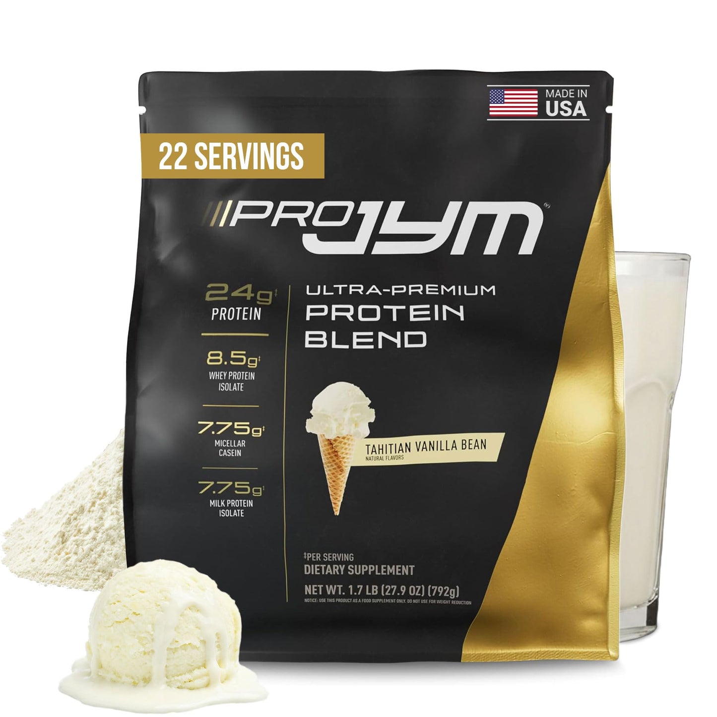 JYM Supplement Science Tahitian Vanilla Bean Whey & Casein Protein Powder, 32 Servings