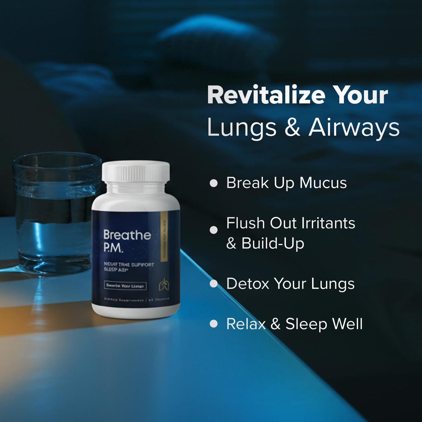 Herbal Tea Therapy BREATHE PM Nighttime 6-in-1 Mullein Capsules for Lung Detox, 60 Capsules