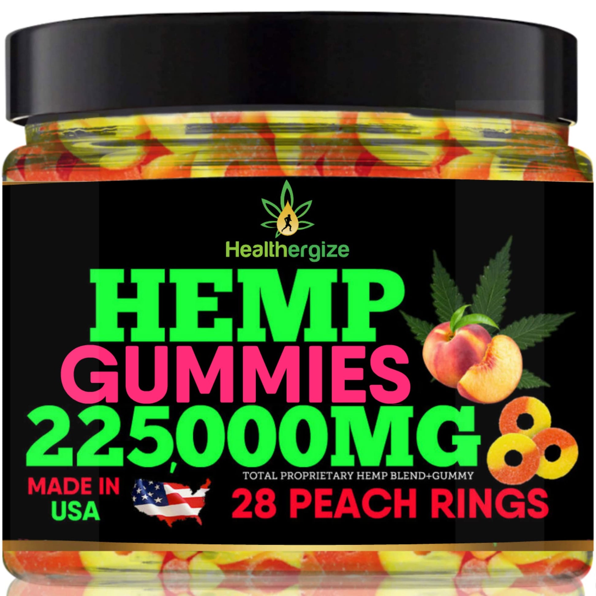 Healthergize Hemp Gummies for Deep Sleep Peach Rings Premium Hempseed Oil Gummy, 28 Count