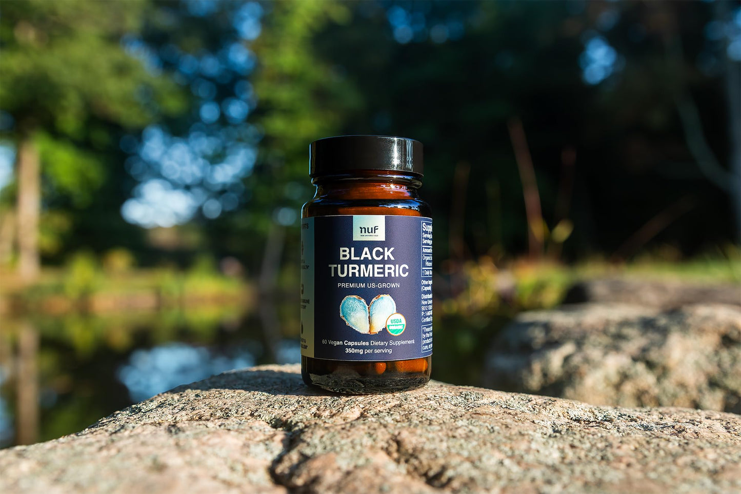 New Universe Food Organic Black Turmeric 350mg Whole Root Vegan Capsules, 60 Capsules