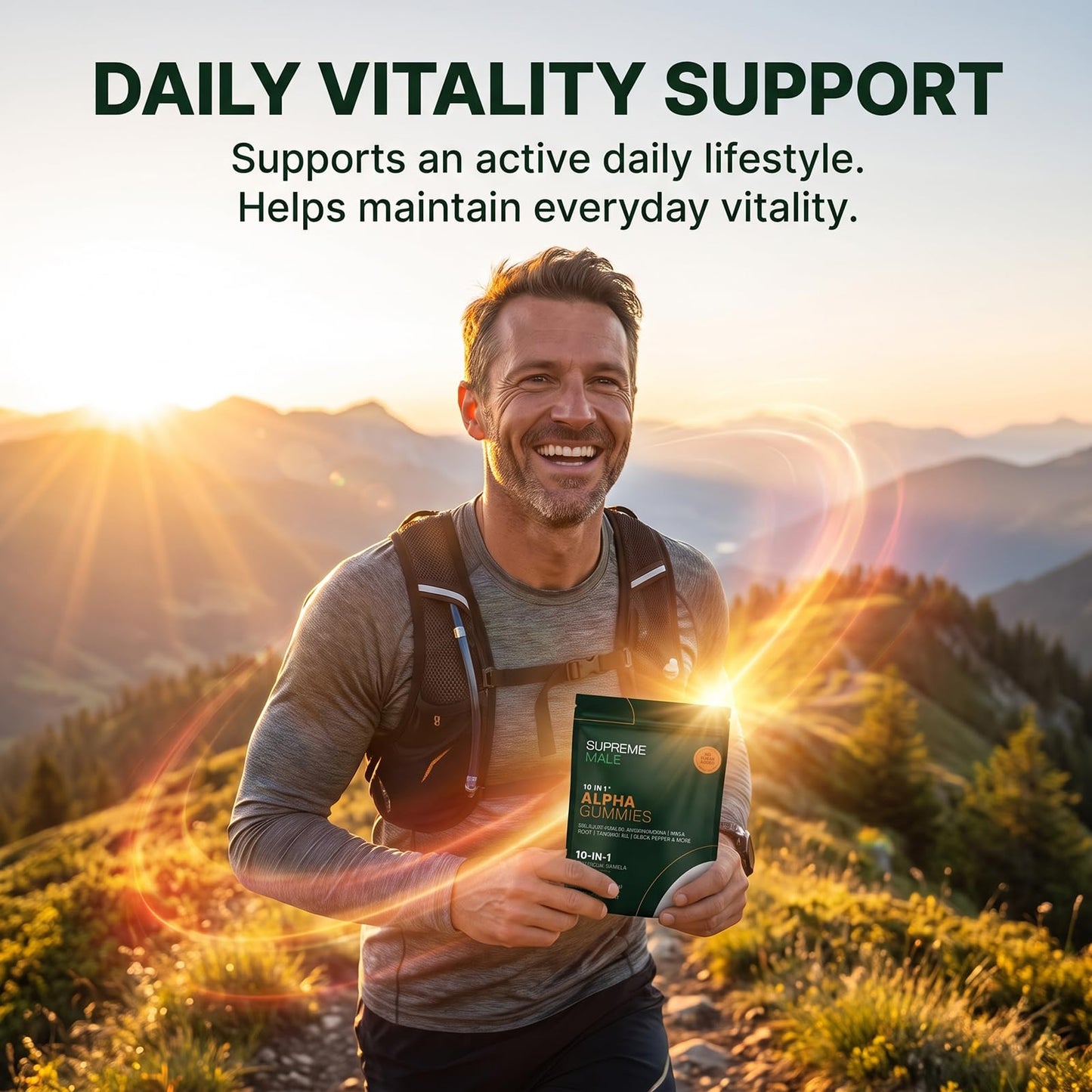 Rtettoa Supreme Male Alpha Gummies 10 in 1 Men's Vitality Gummies with Shilajit, Tongkat Ali, Maca Root & Ashwagandha Daily Energy & Stamina Support Herbal Supplement Gummy 30 Count