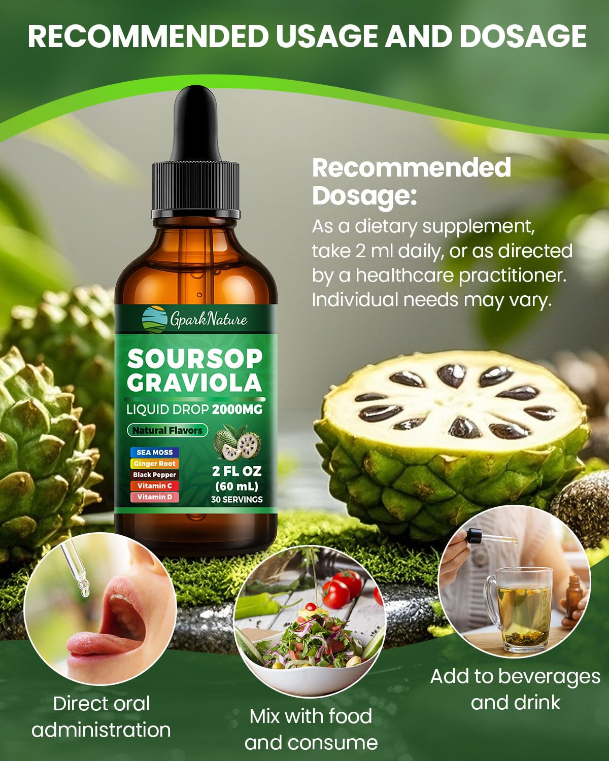 GparkNature Soursop Drops 2000mg Gummy 60 Count