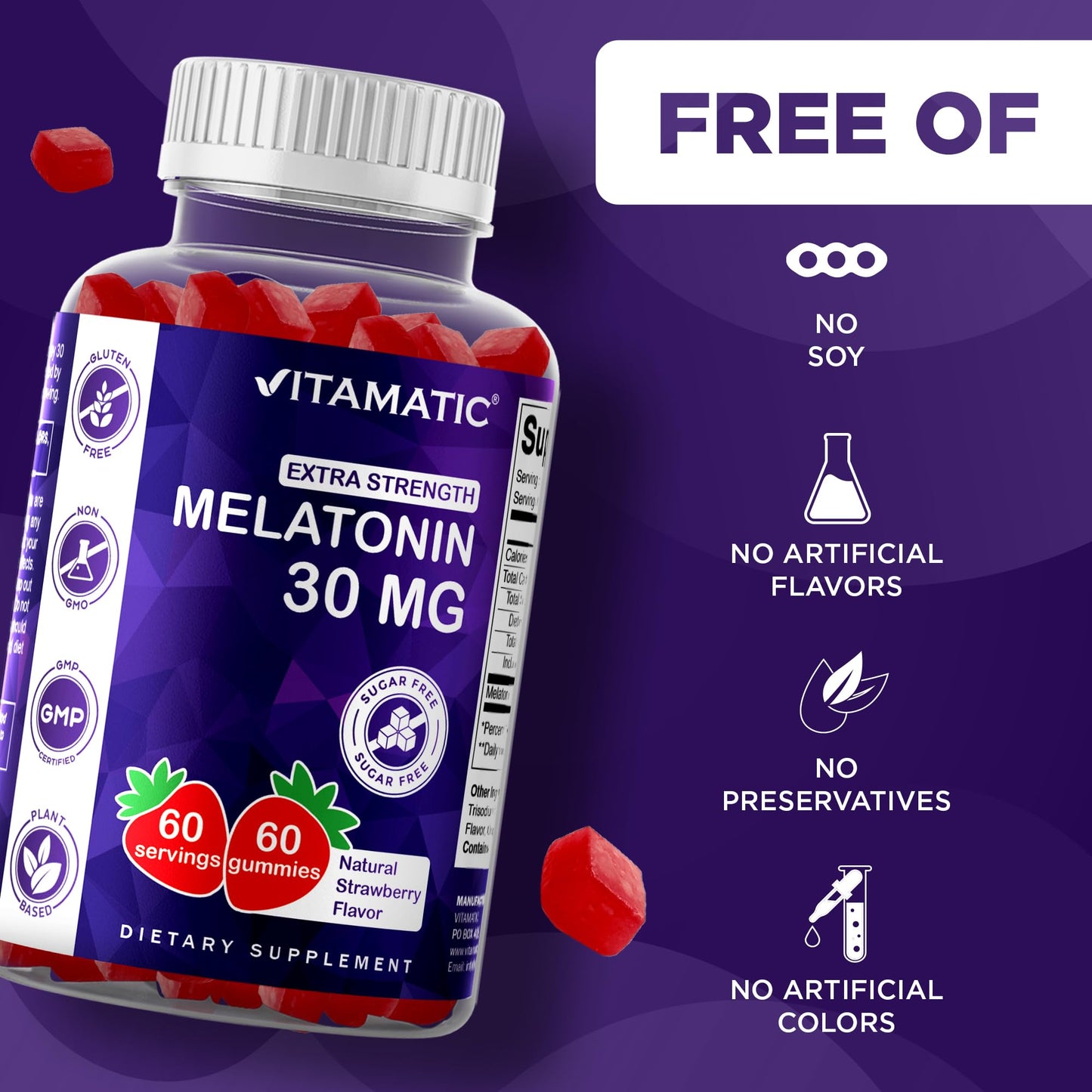Vitamatic Extra Strength Melatonin 30 mg Gummy, 60 Count