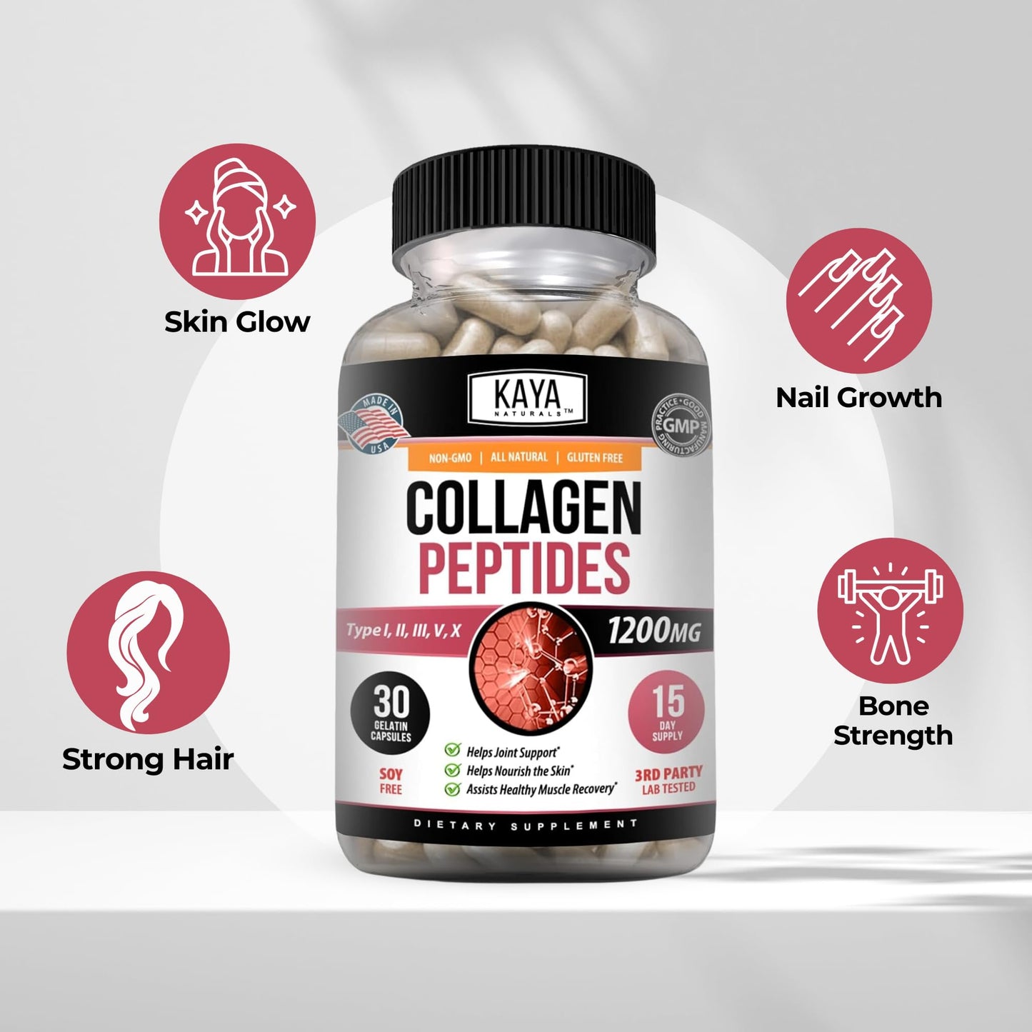 Kaya Naturals Multi Collagen Peptides Complex Capsules, 30 Count