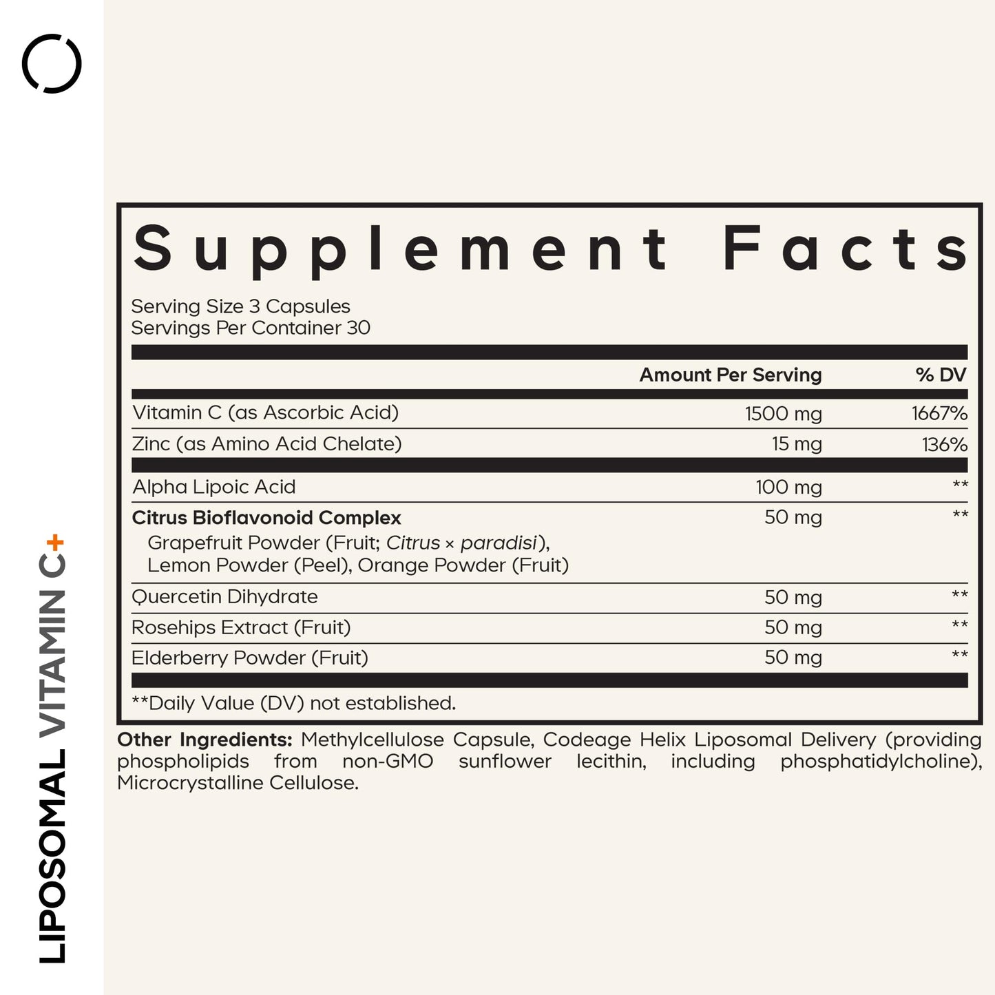 Codeage Liposomal Vitamin C with Zinc, Elderberry, Quercetin & Rose Hips, Citrus Bioflavonoids Capsules 90 Count