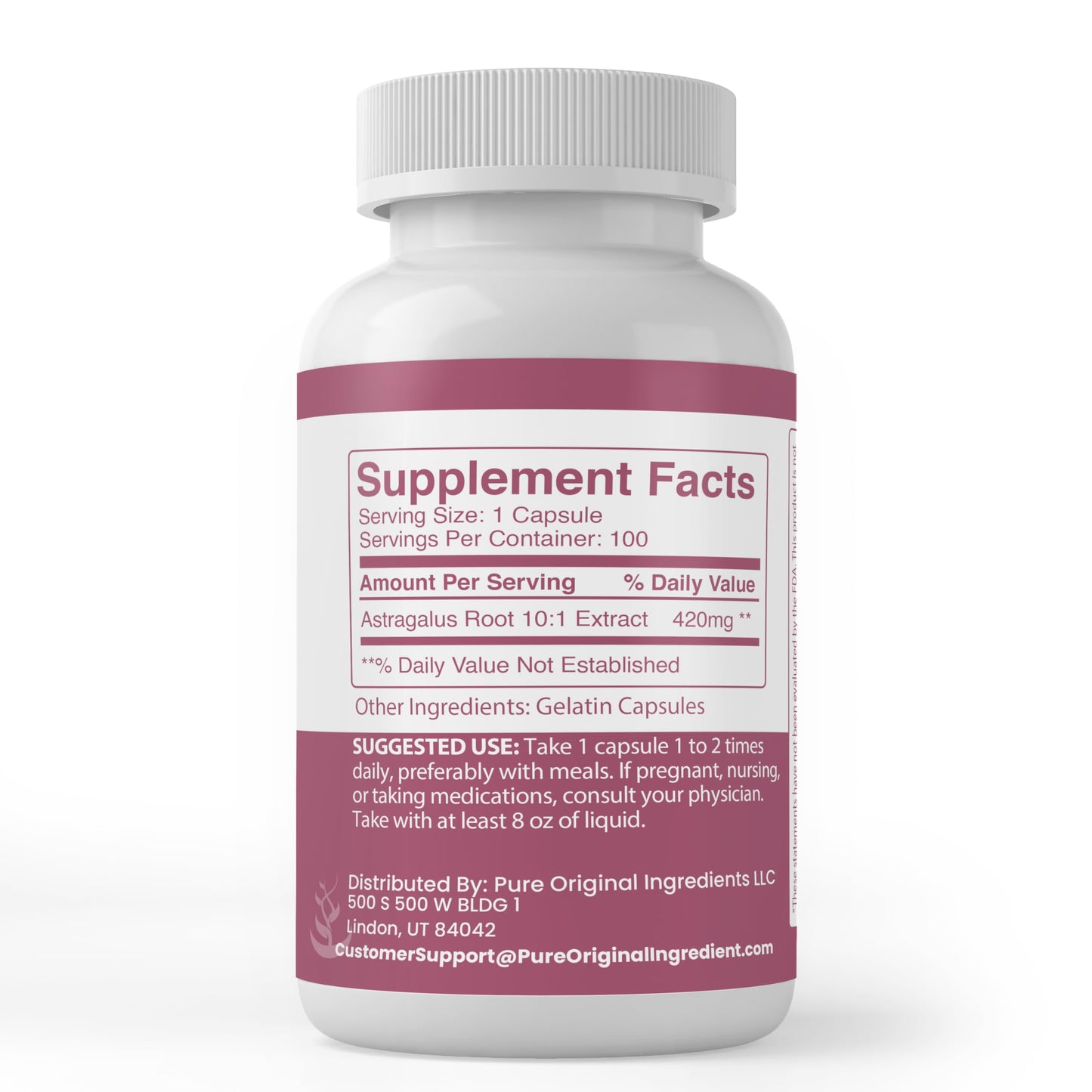 PURE ORIGINAL INGREDIENTS Astragalus Extract Capsule 100 Count