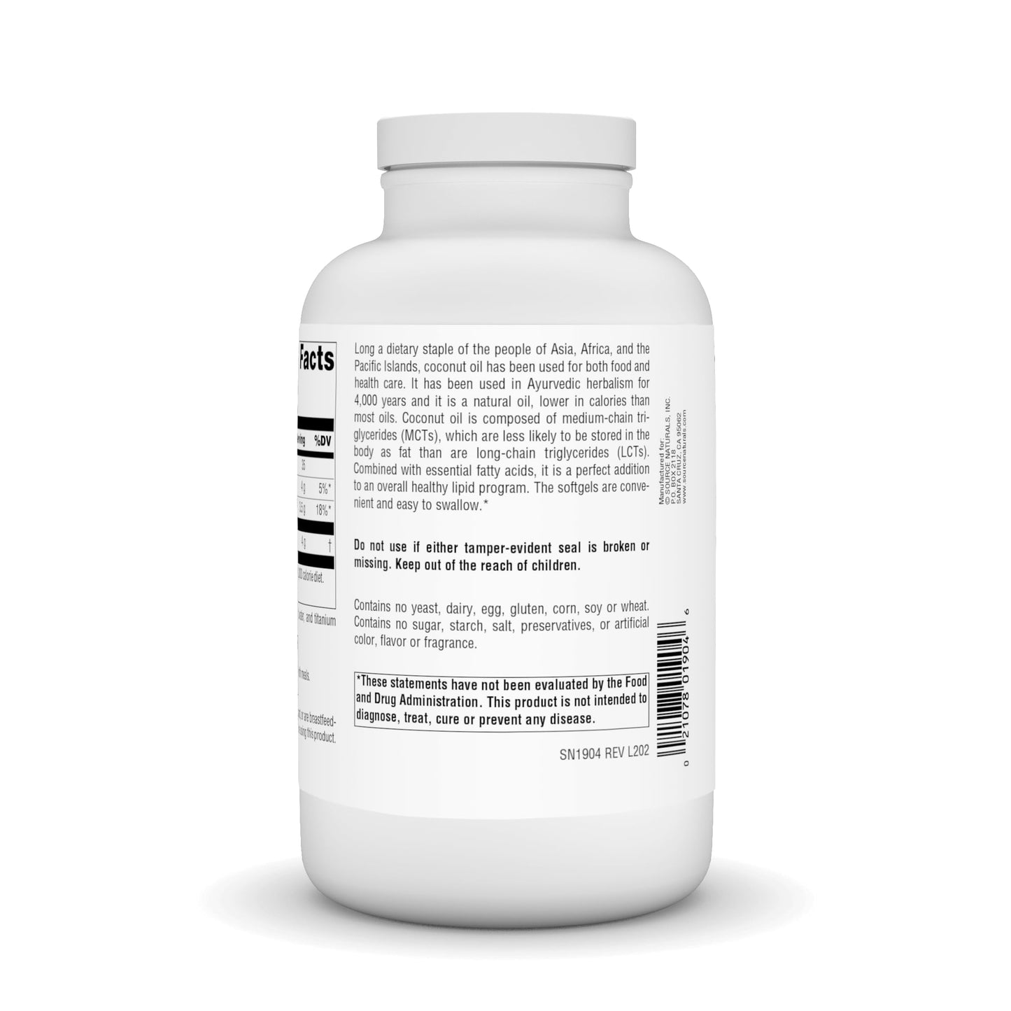 Source Naturals Extra Virgin Coconut Oil Medium-Chain Fatty Acids 100 mg Softgels, 240 Count