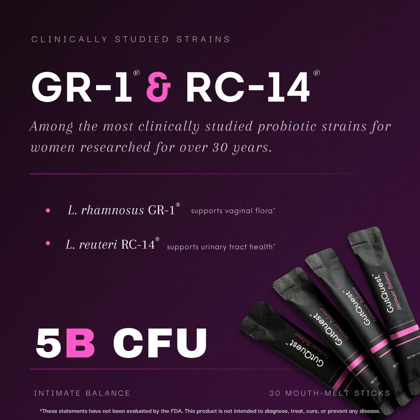 GutQuest Intimate Balance Vaginal & Urinary Tract Health Probiotic for Women GR-1 RC-14 Clinically Studied Strains D-Mannose & Cranberry Wild Berry Powder 1.58 oz