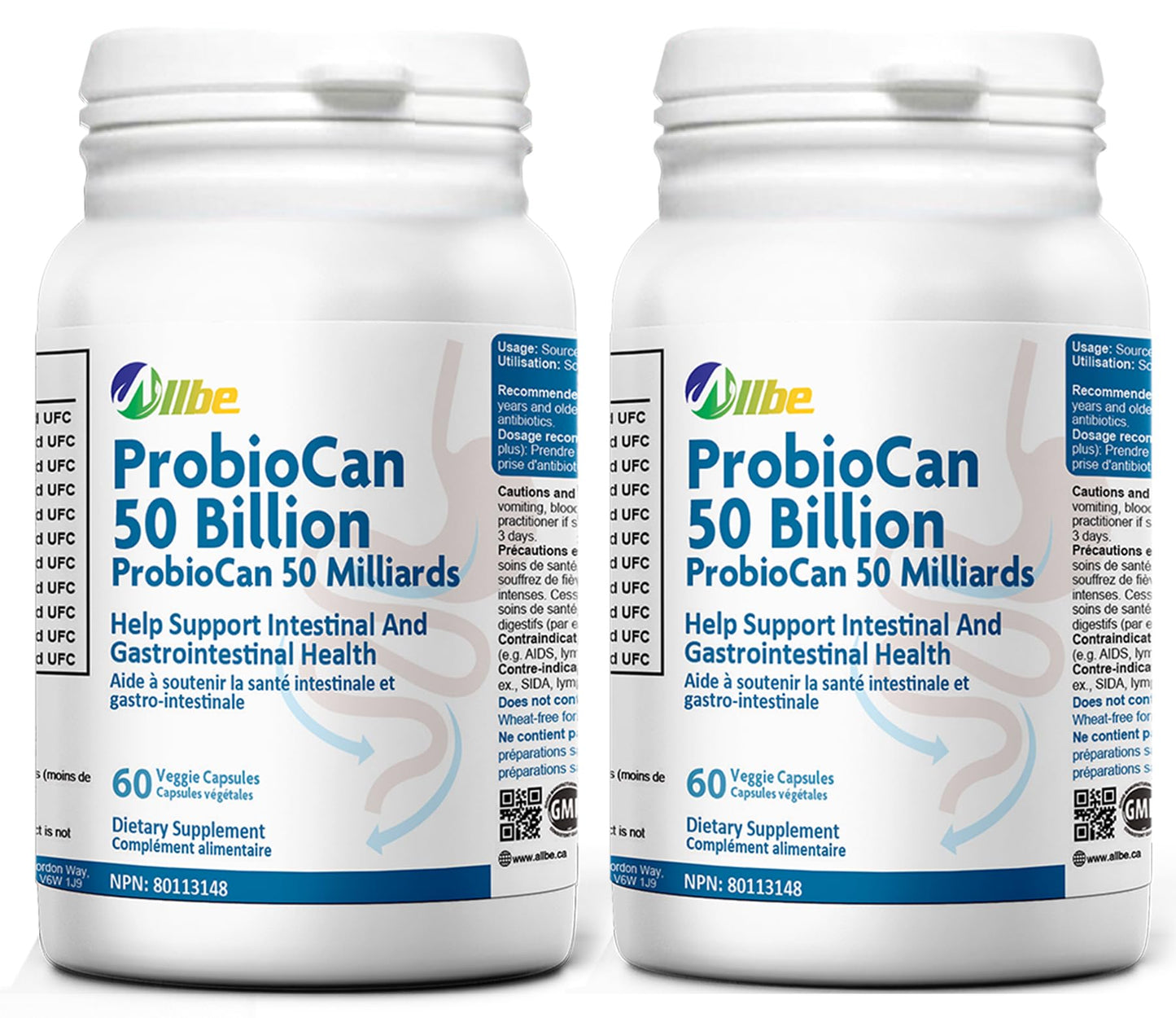Allbe ProbioCan Probiotic 50 Billion CFU, 11 Strains, Capsules, 120 Count (Pack of 2)