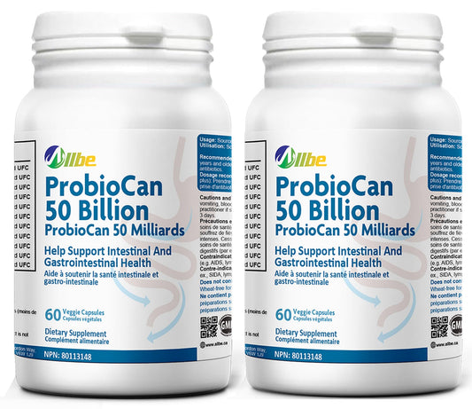 Allbe ProbioCan Probiotic 50 Billion CFU, 11 Strains, Capsules, 120 Count (Pack of 2)