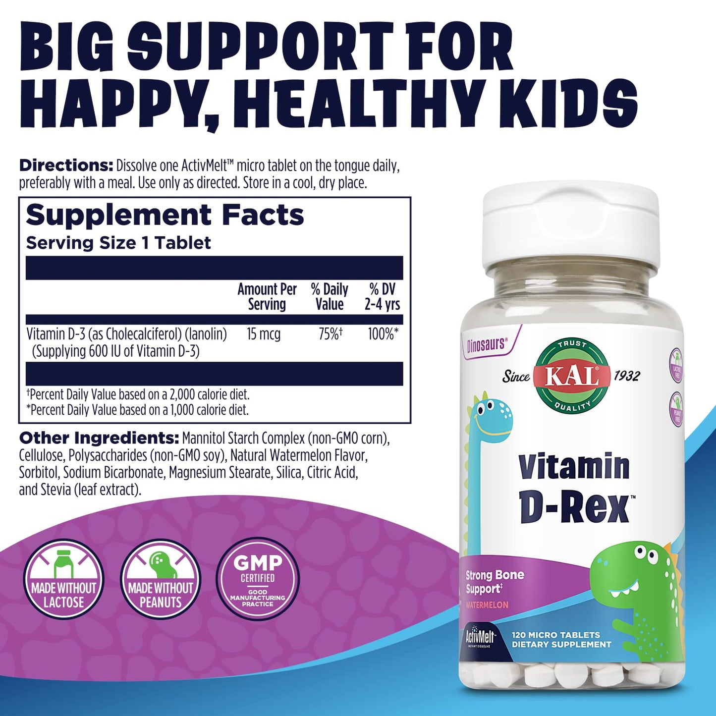 KAL Vitamin D-Rex Kids Vitamin D Micro Tablets 120