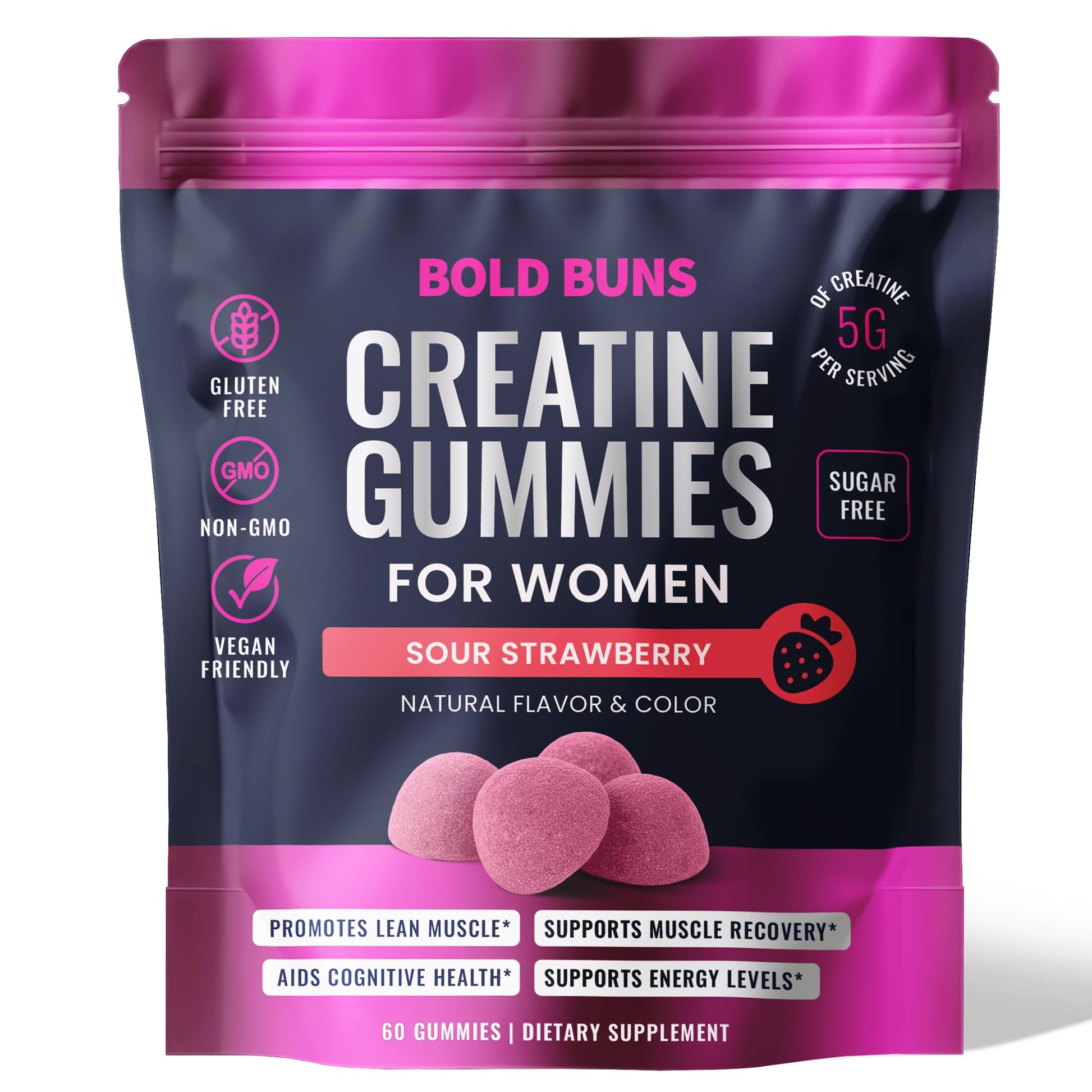 Bold Buns Creatine Monohydrate Gummies for Women 60 Count