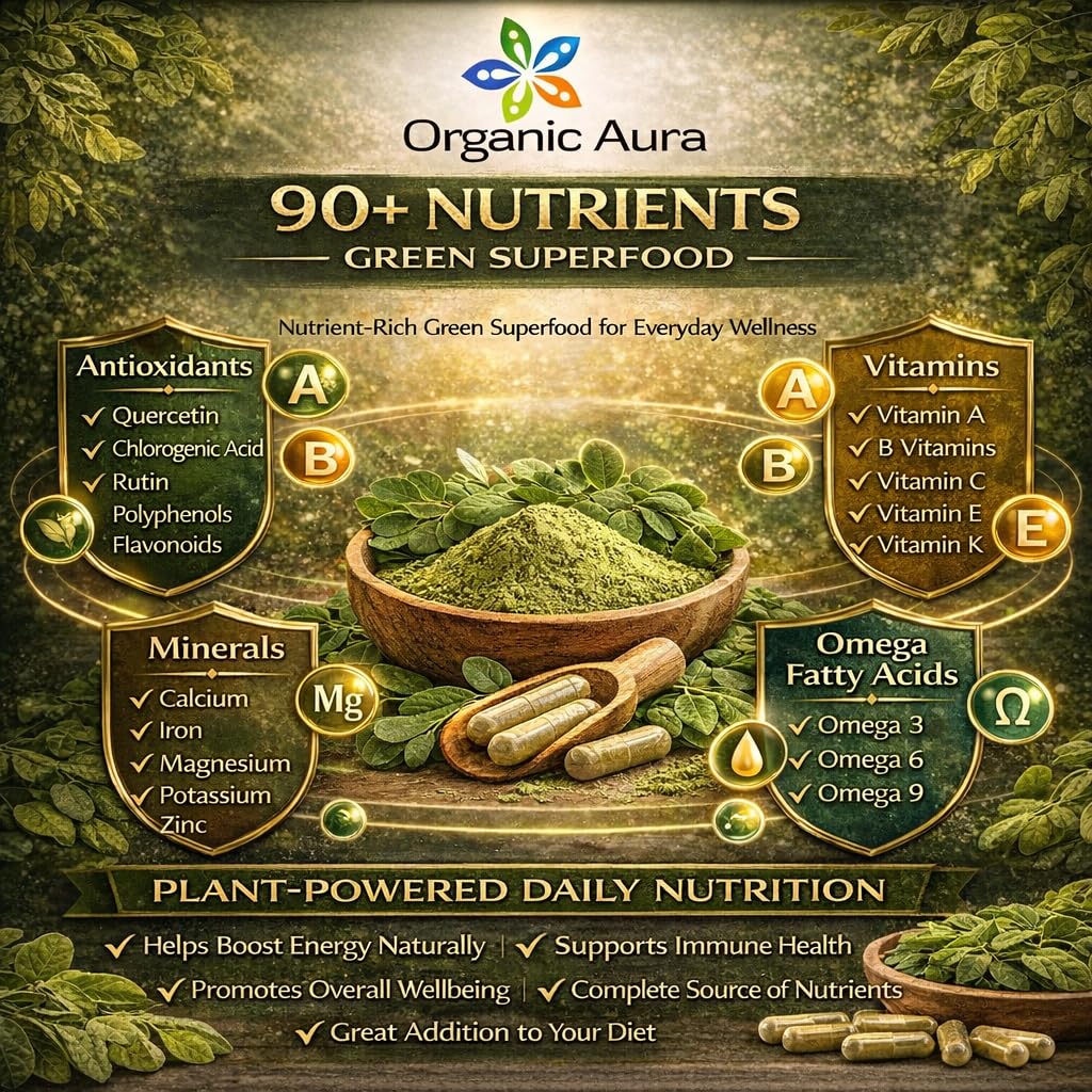Organic Aura International Moringa Capsules, 240 Count
