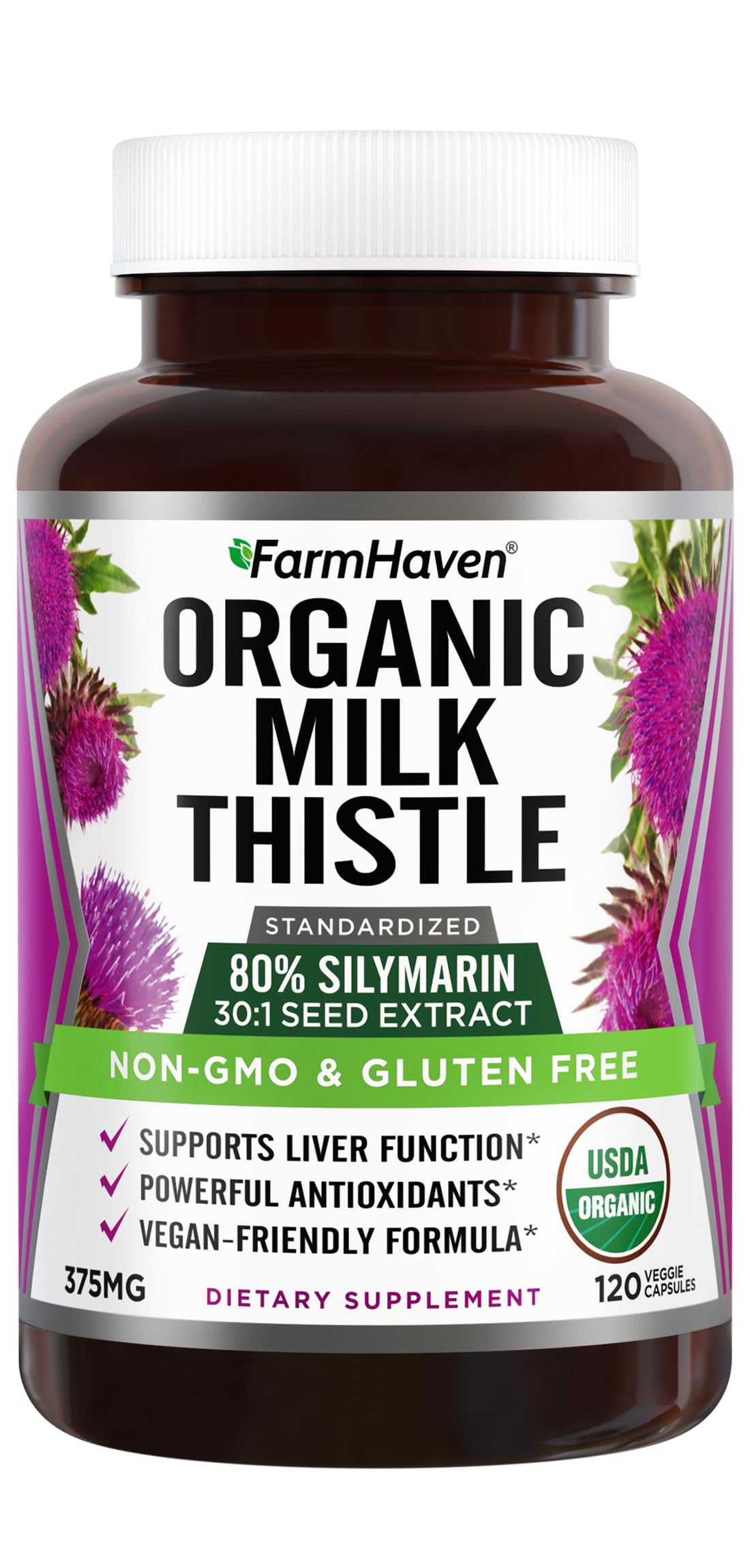 FarmHaven USDA Organic Milk Thistle Capsules 120 Count