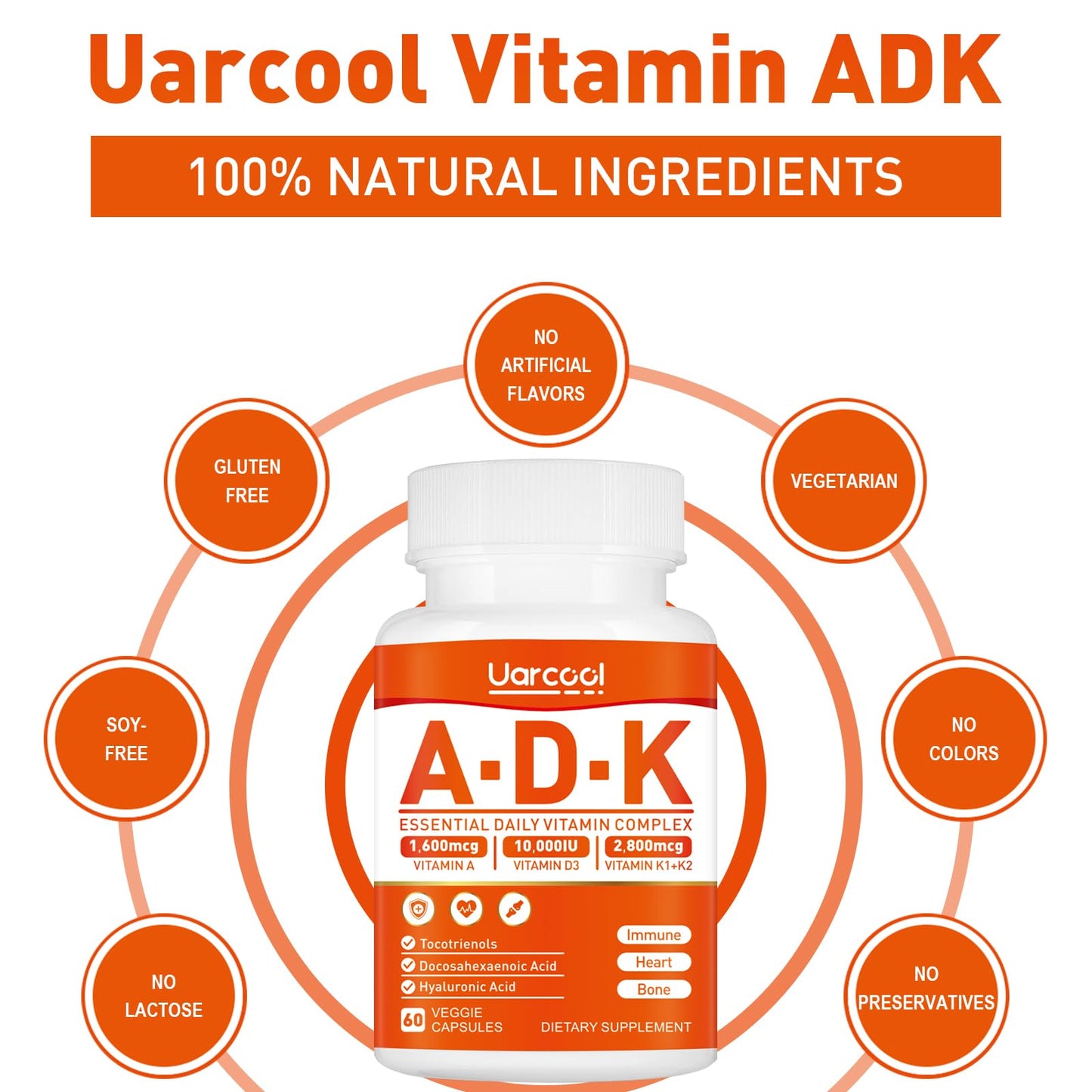 Uarcool ADK Vitamin Supplement Capsules 60 Count