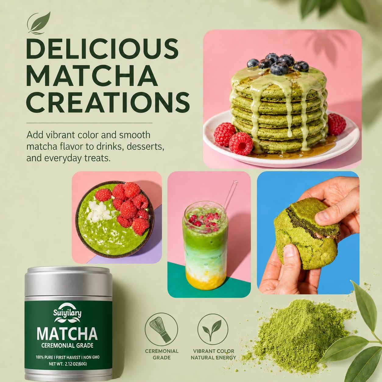 Suiyilary Ceremonial Grade Matcha Powder, 2.12 oz