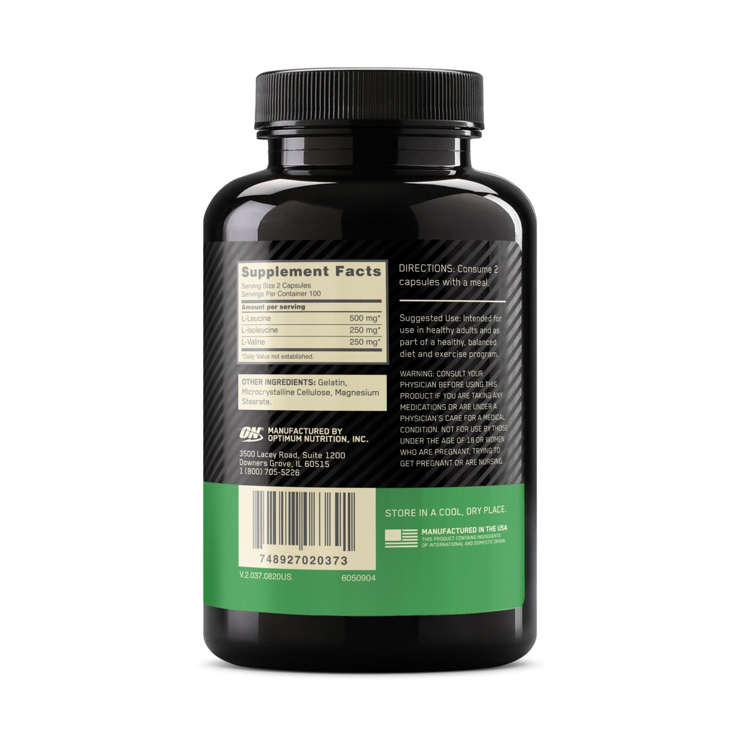 Optimum Nutrition Instantized BCAA Branched Chain Essential Amino Acids Capsules, 200 Count