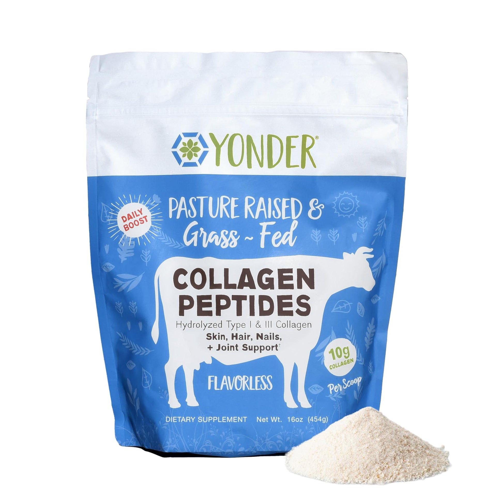 Yonder Grass-Fed Pasture-Raised Bovine Collagen Peptides Powder, Unflavored, 16 oz