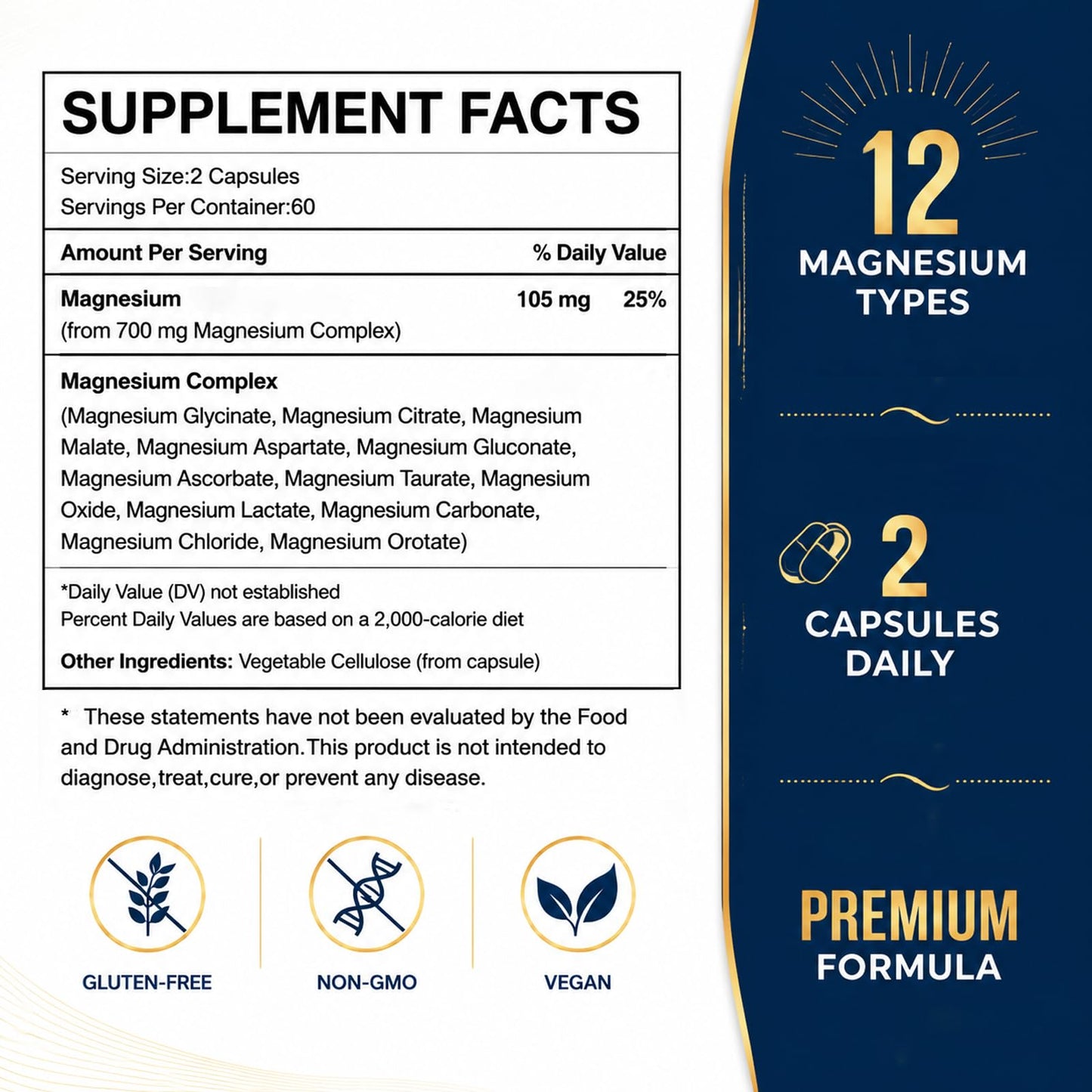 Glamara Magnesium 12 in 1 Complex Supplement Capsule 120