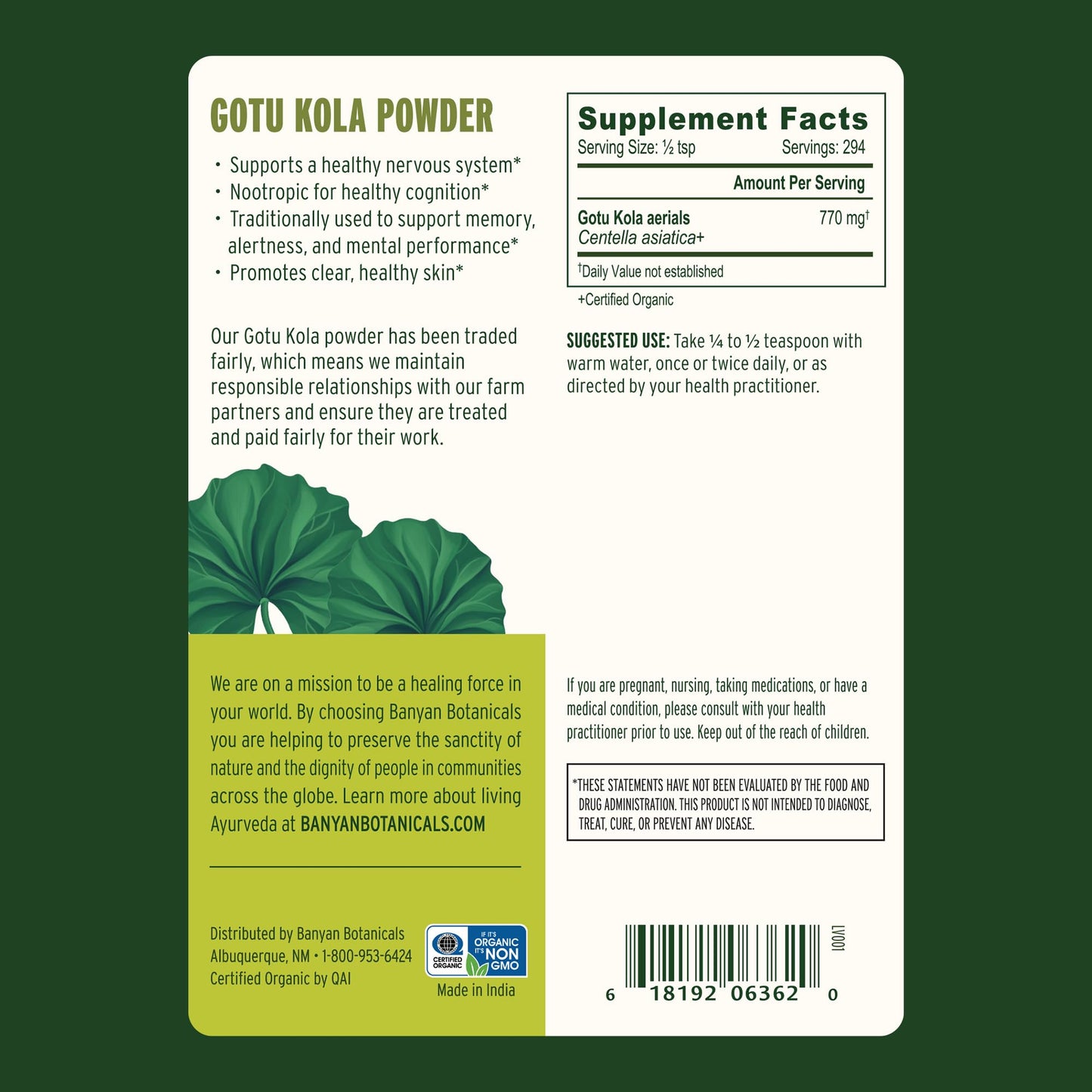 Banyan Botanicals Gotu Kola Powder 8 oz