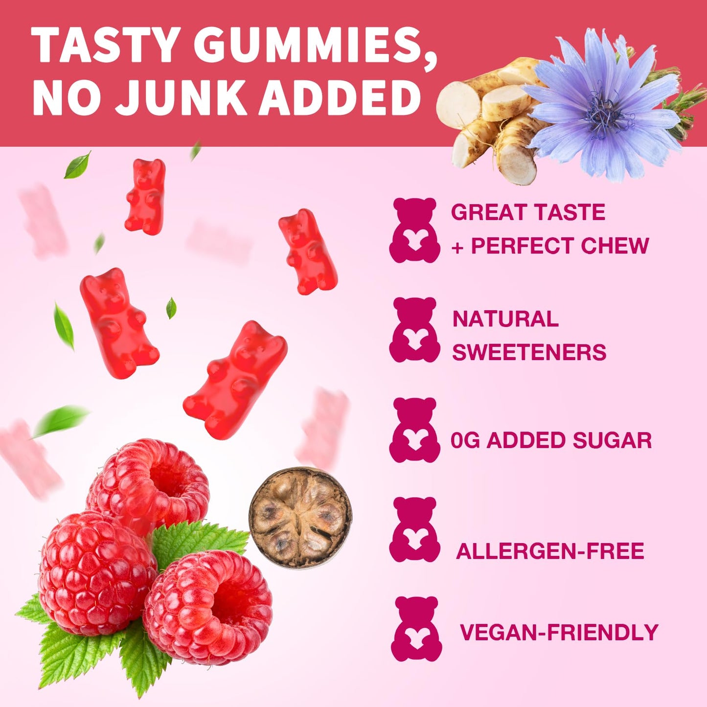 MOORGUMY Fiber Gummies for Digestive Health & Regularity Gummies 60 Count