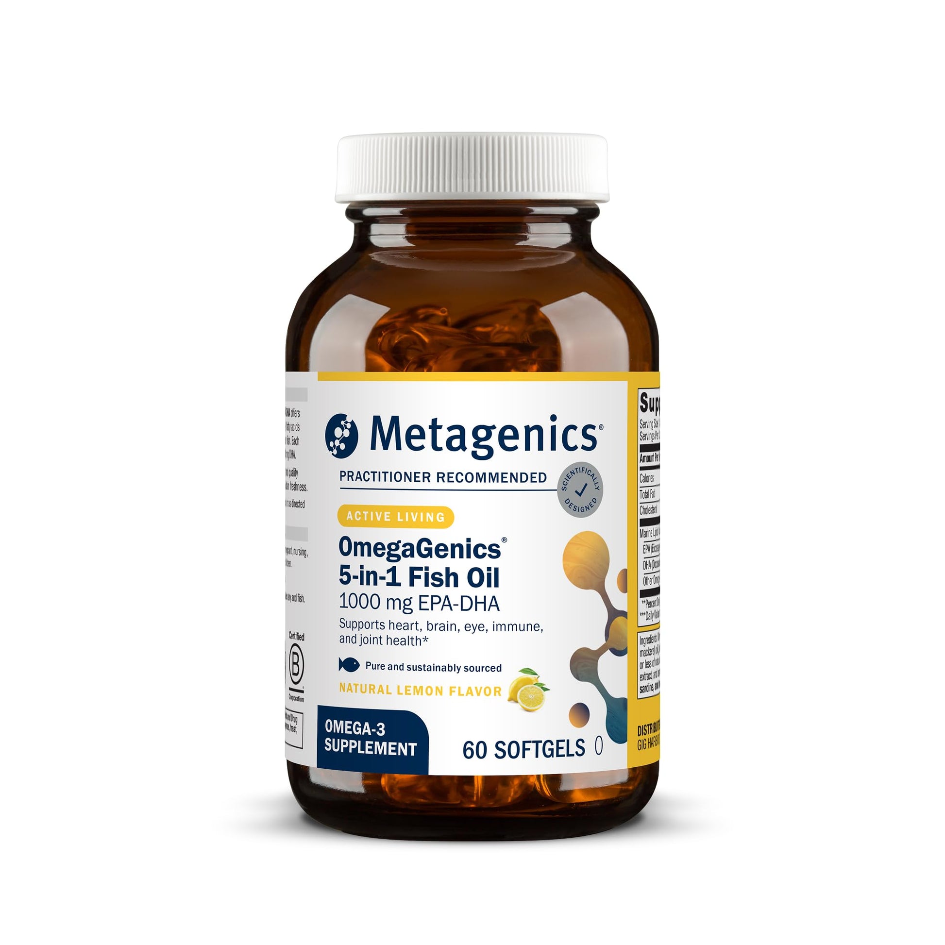 Metagenics OmegaGenics Omega-3 Fish Oil 1000mg EPA DHA Softgels, 60 Count