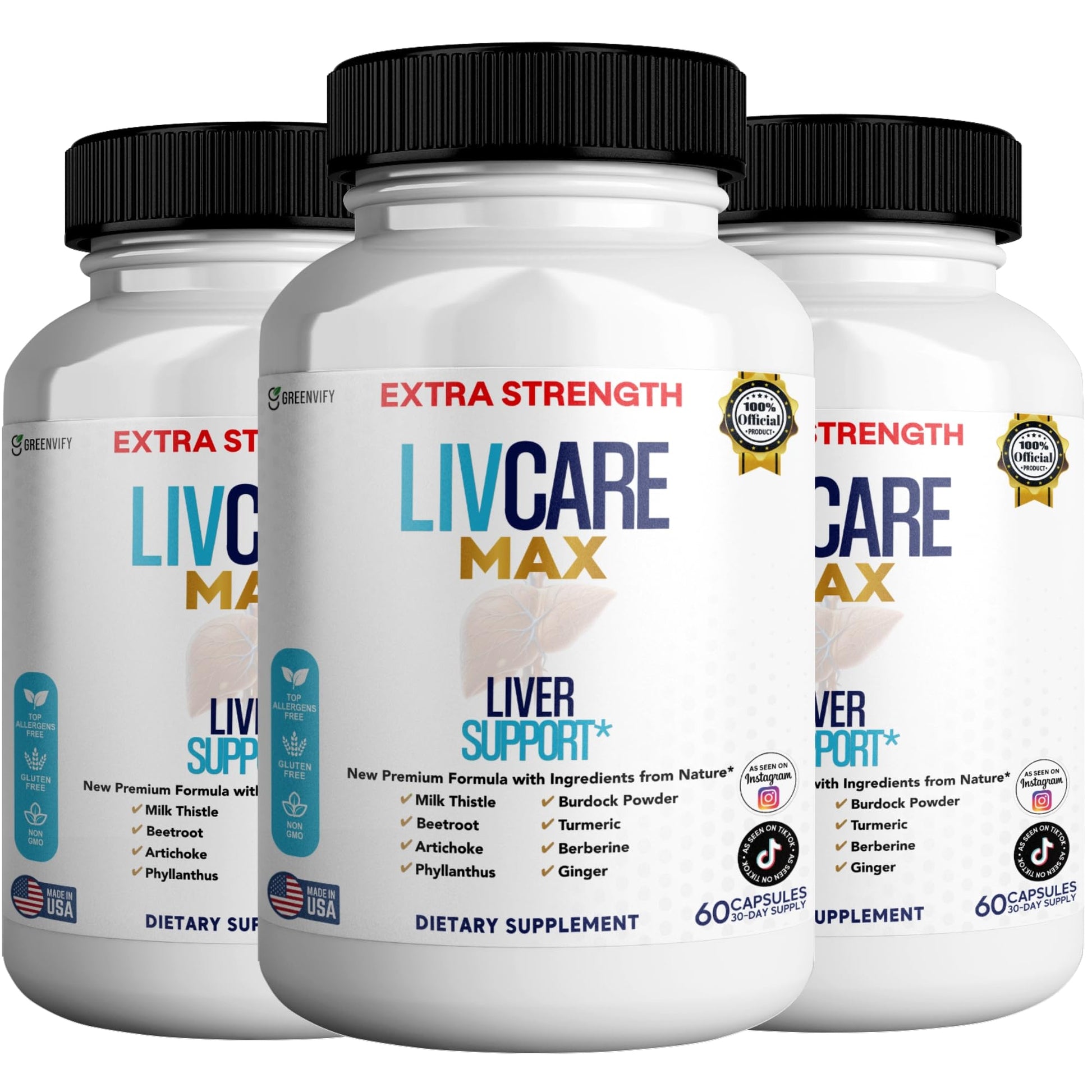 GREENVIFY Livcare Max Liver Support Supplement Capsules, 180 Count