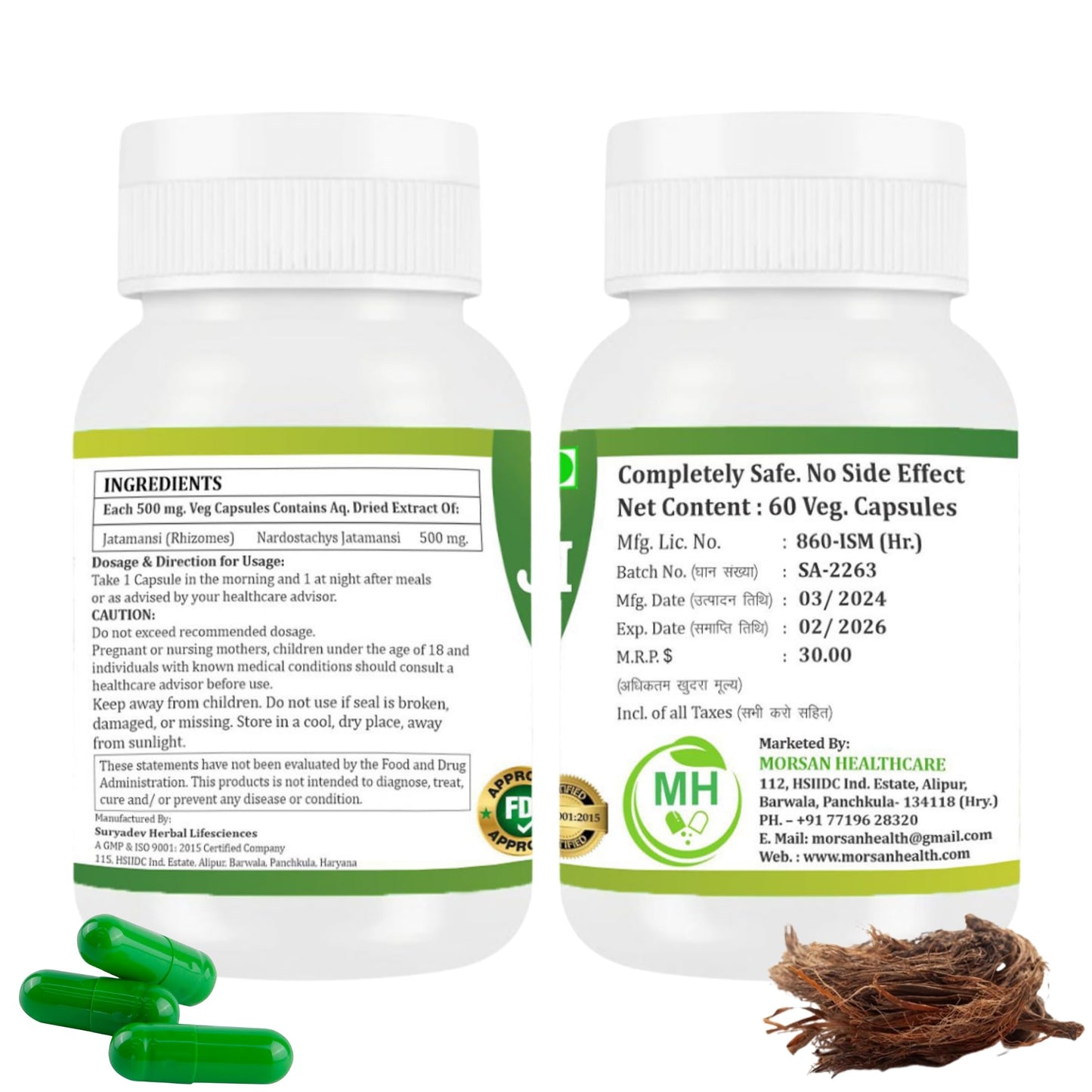 Morsan Healthcare Jatamansi 500mg Capsules 120 Count