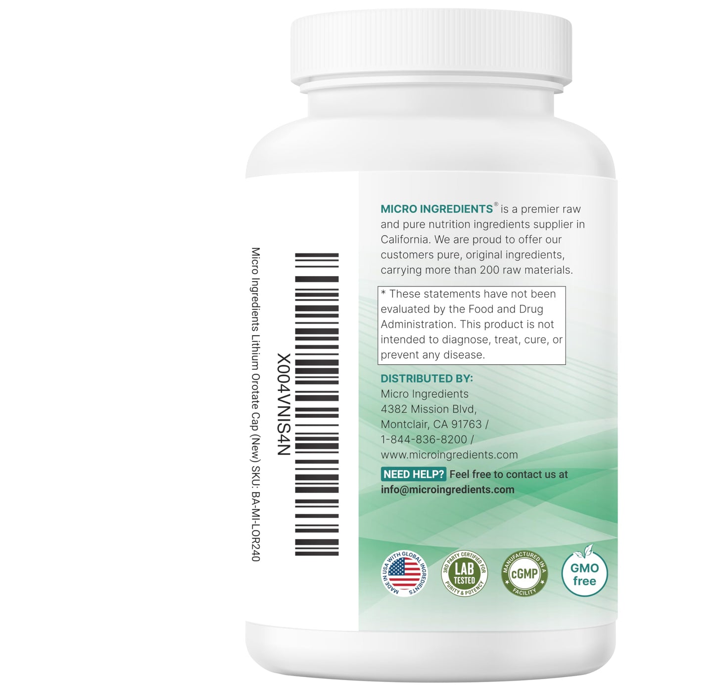 Micro Ingredients Lithium Orotate 5mg Capsules, 240 Count